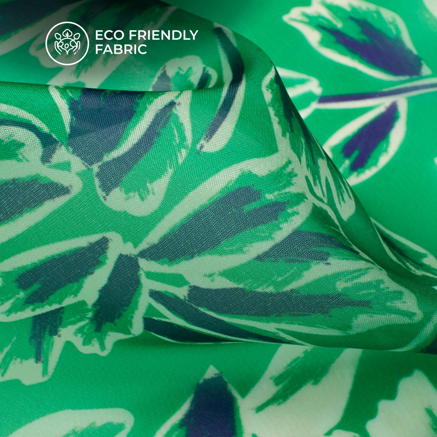 Emerald Green Floral Digital Print Organza Satin Fabric