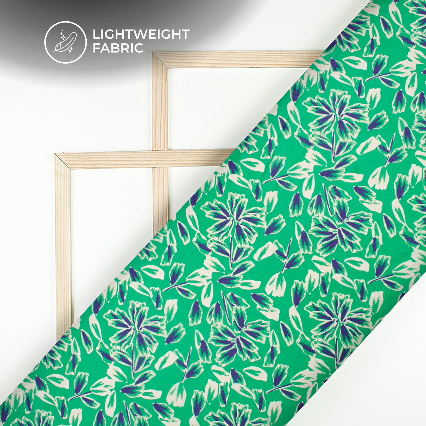 Emerald Green Floral Digital Print Organza Satin Fabric