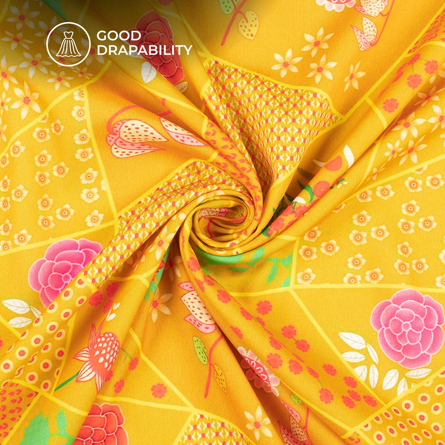 Abstract Mugal Floral Digital Print Butter Crepe Fabric