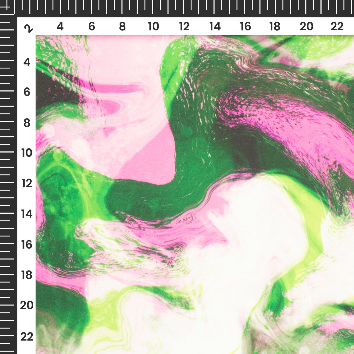 Pink And Green Acrylic Tye And Dye Digital Print Imported Satin Fabric