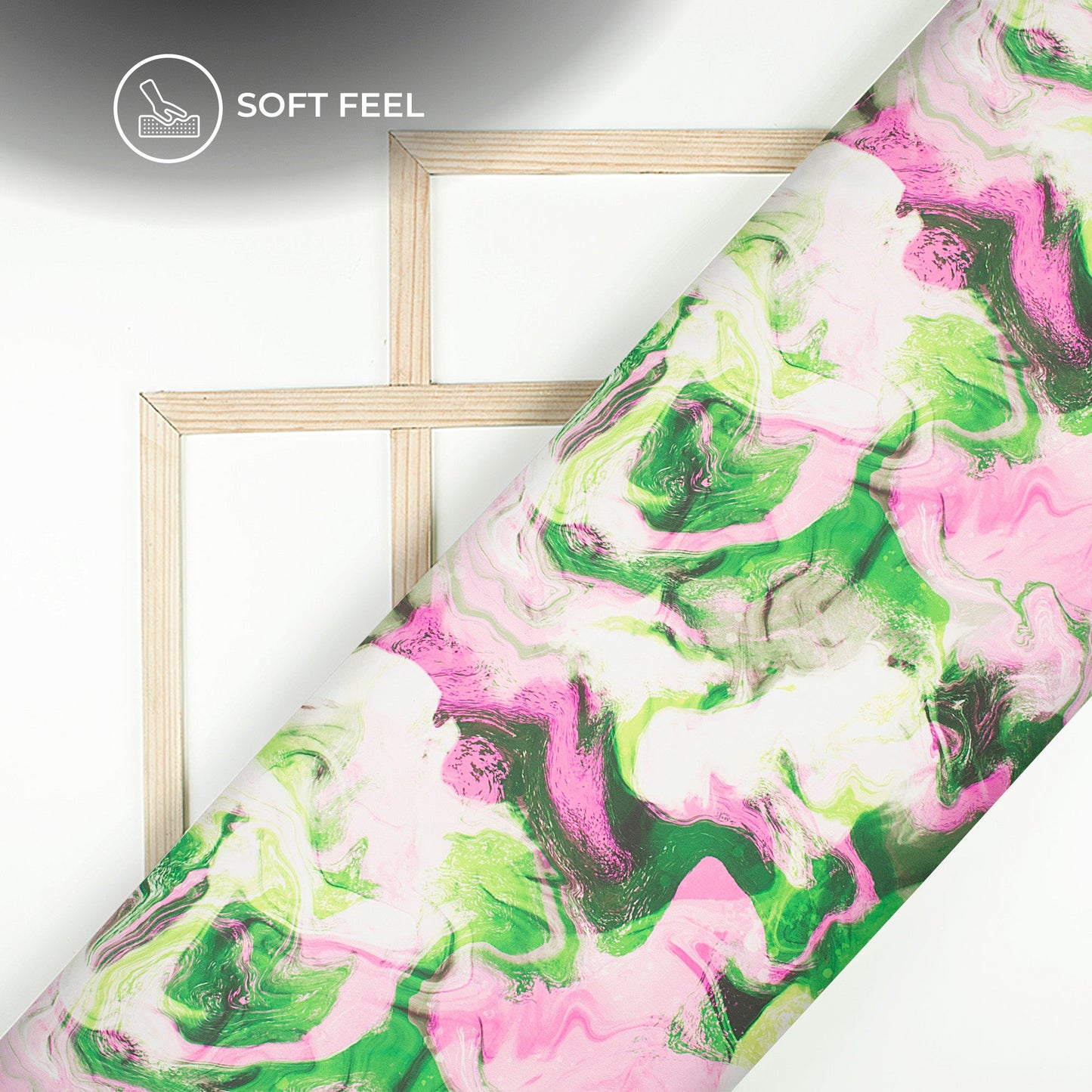 Pink And Green Acrylic Tye And Dye Digital Print Imported Satin Fabric