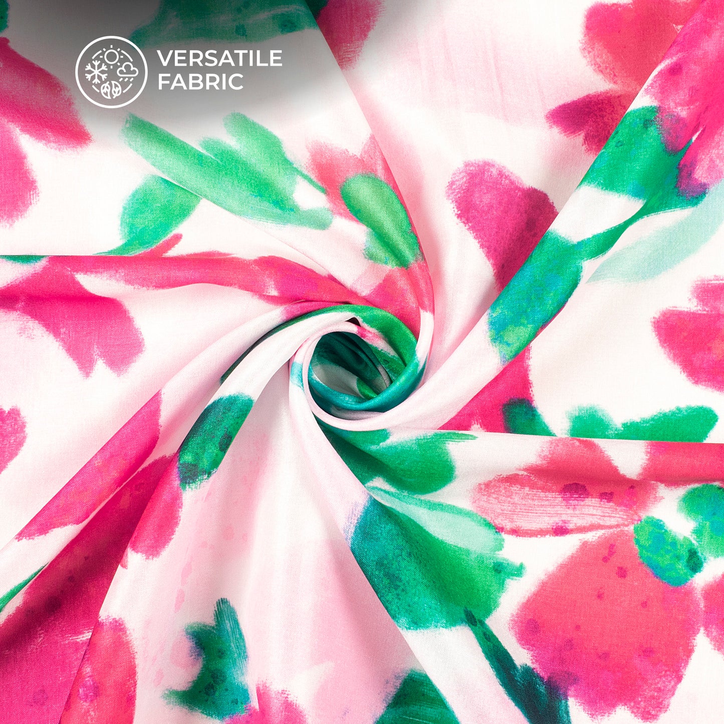 Poppy Botanical Flowers and Leaves Digital Print Flat Silk Fabric
