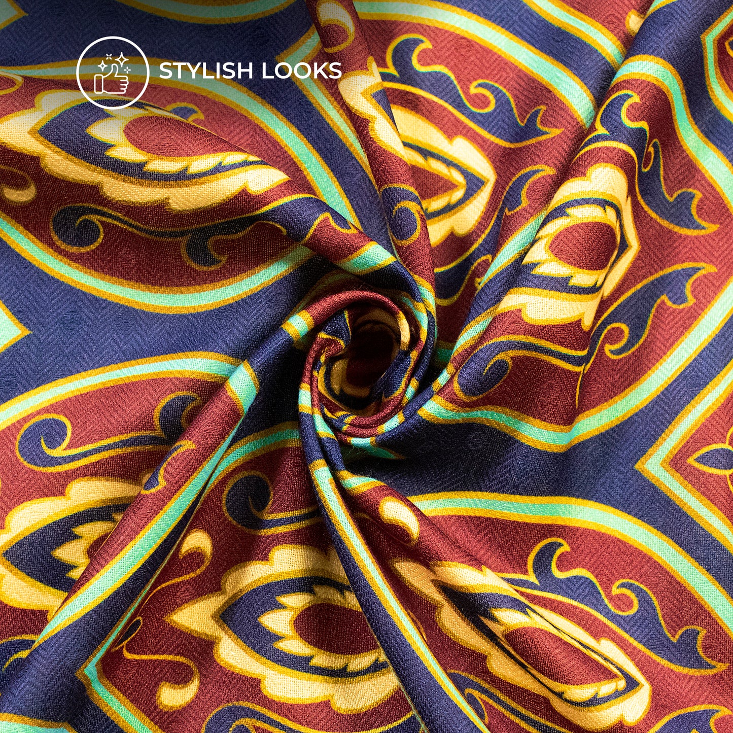 Seamless Retro Filigree Digital Print Elegant Blend Pashmina Fabric