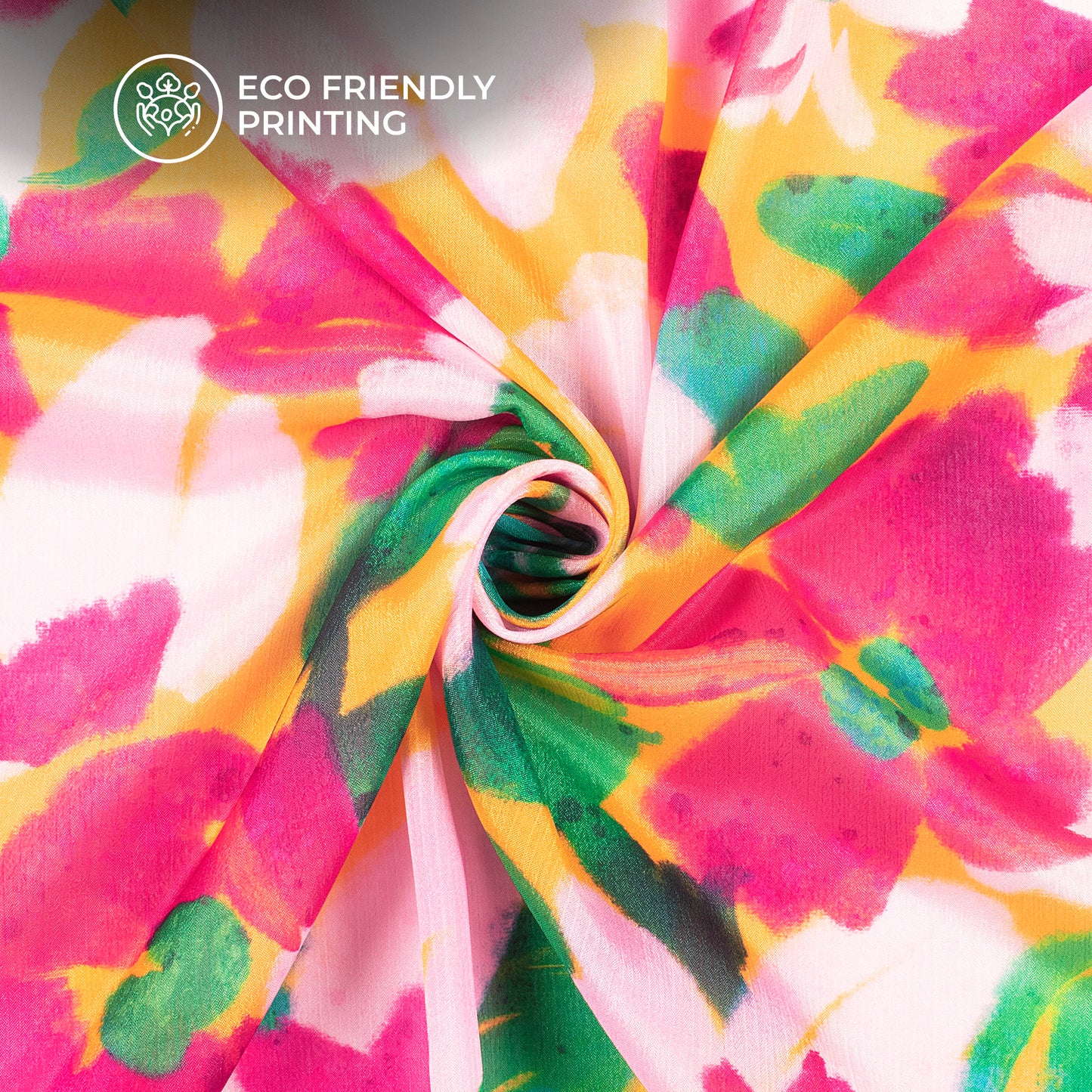 Poppy Botanical Flowers and Leaves Digital Print Chinnon Chiffon Fabric