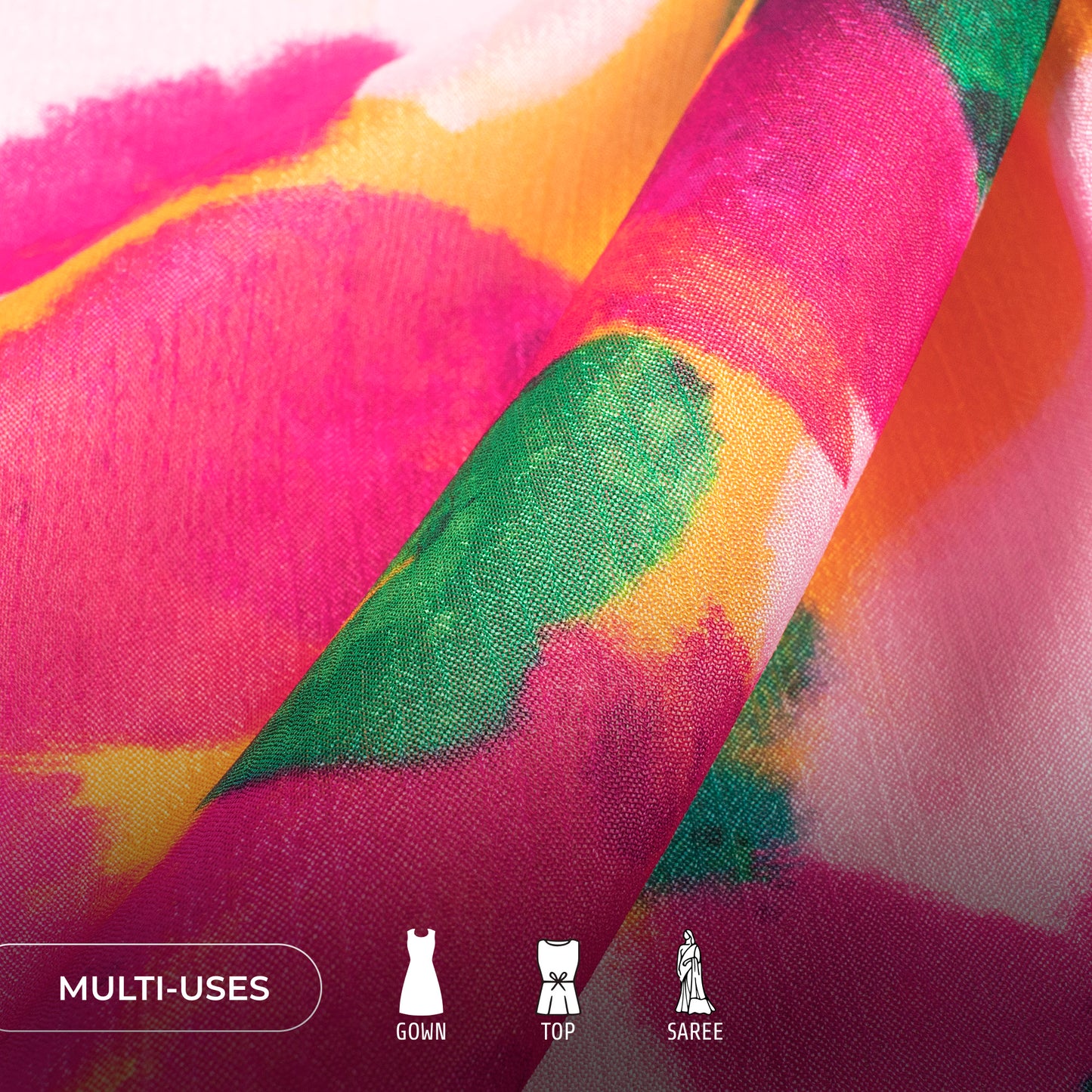 Poppy Botanical Flowers and Leaves Digital Print Chinnon Chiffon Fabric