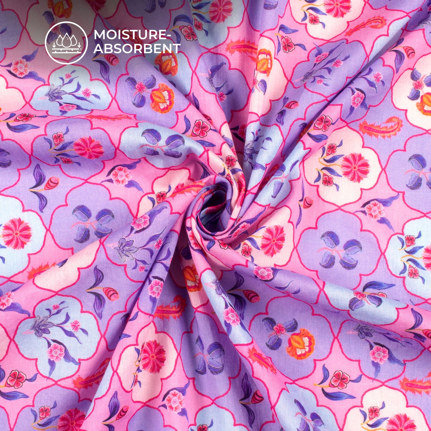 Anciant Mugal Geometric Floral Art Digital Print Pure Cotton Mulmul Fabric