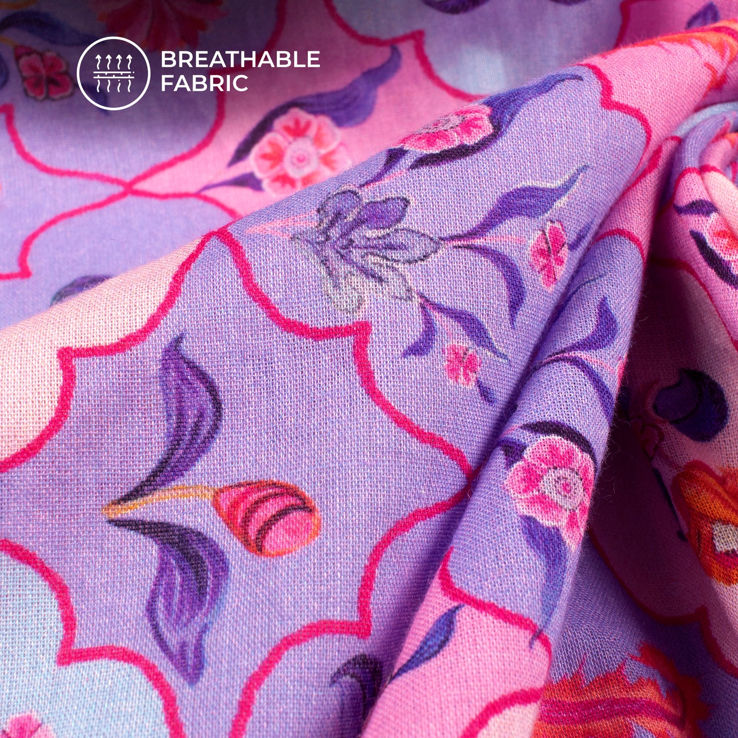 Anciant Mugal Geometric Floral Art Digital Print Pure Cotton Mulmul Fabric