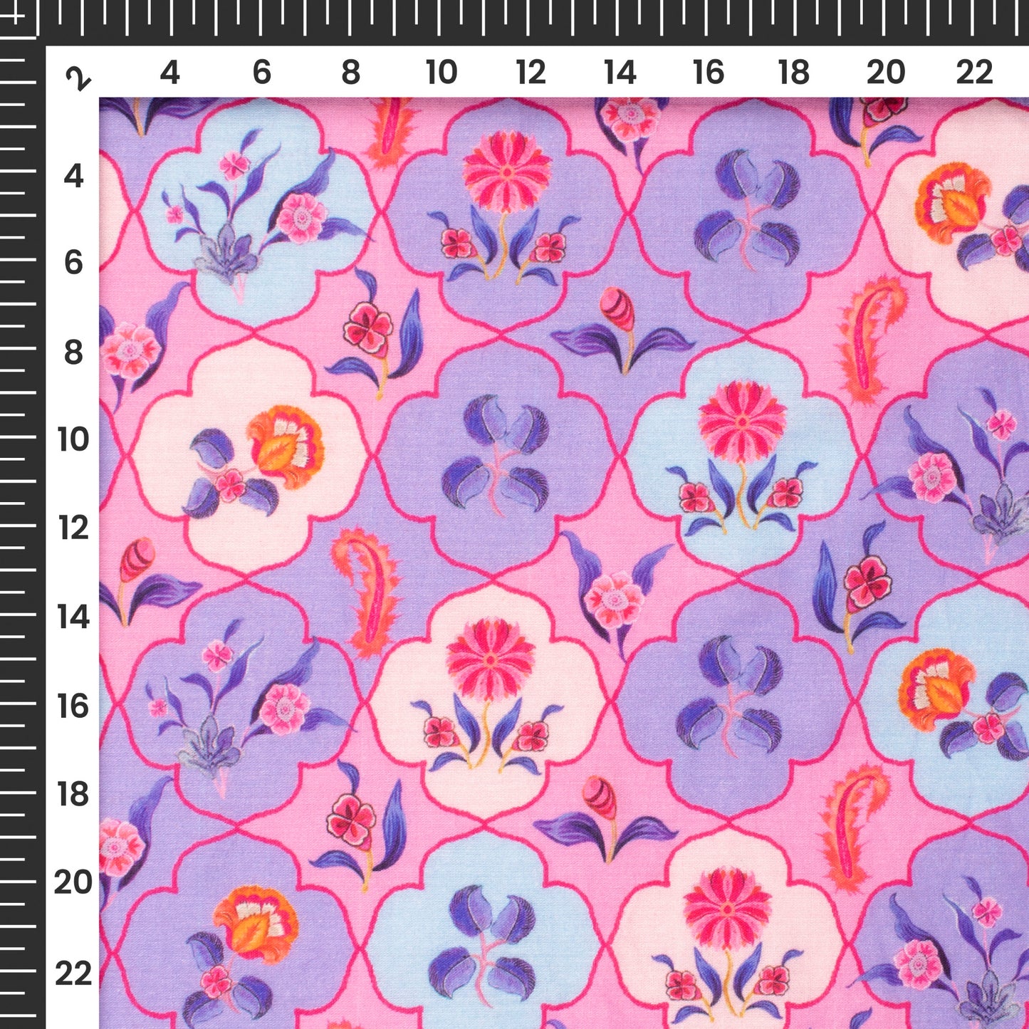 Anciant Mugal Geometric Floral Art Digital Print Pure Cotton Mulmul Fabric