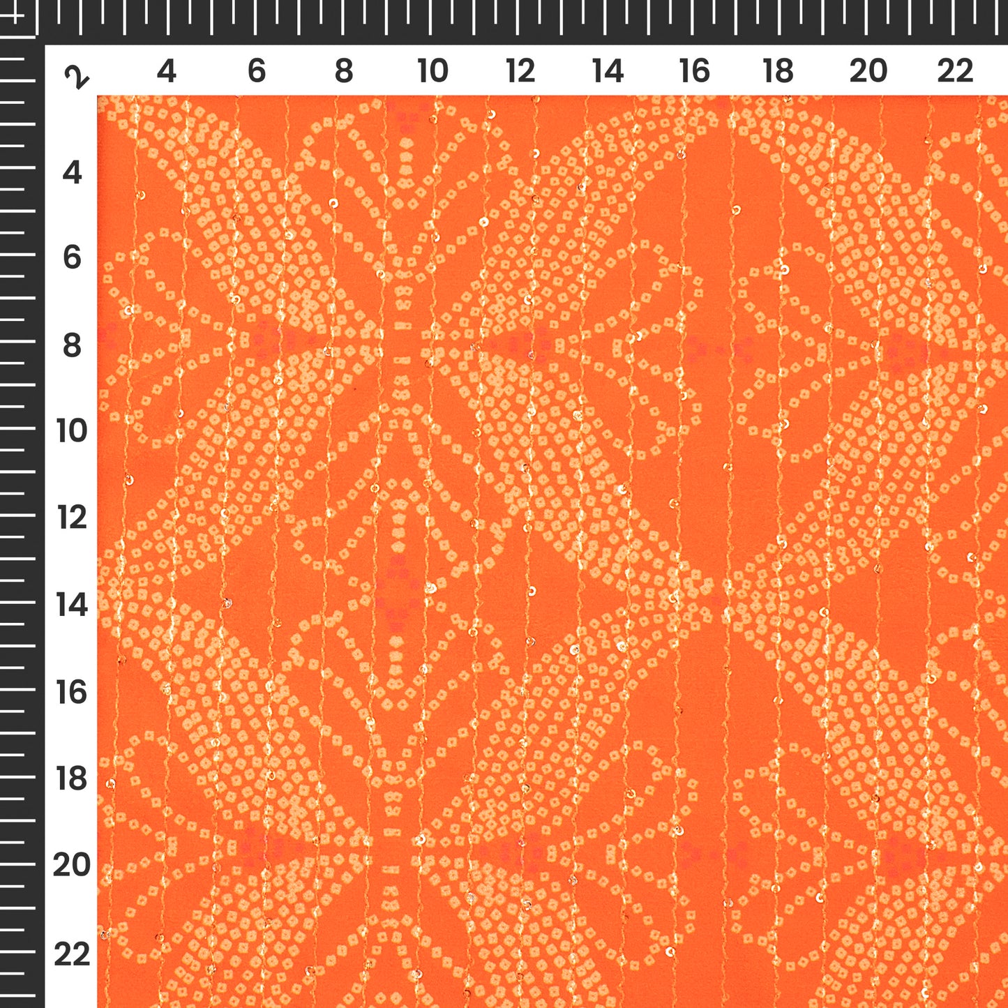Orange Bandhanii Digital Print Superior Sequins Velvet Fabric (Width 58 Inches)