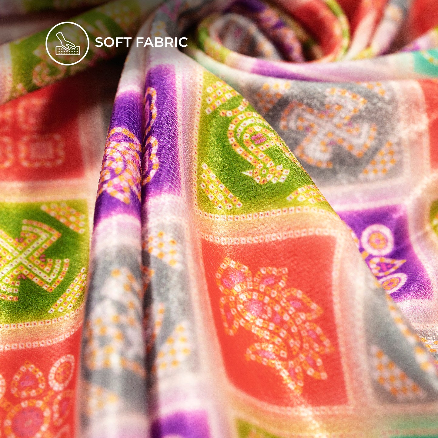 Multi Color Bandhanii Floral Digital Print Premium Velvet Fabric