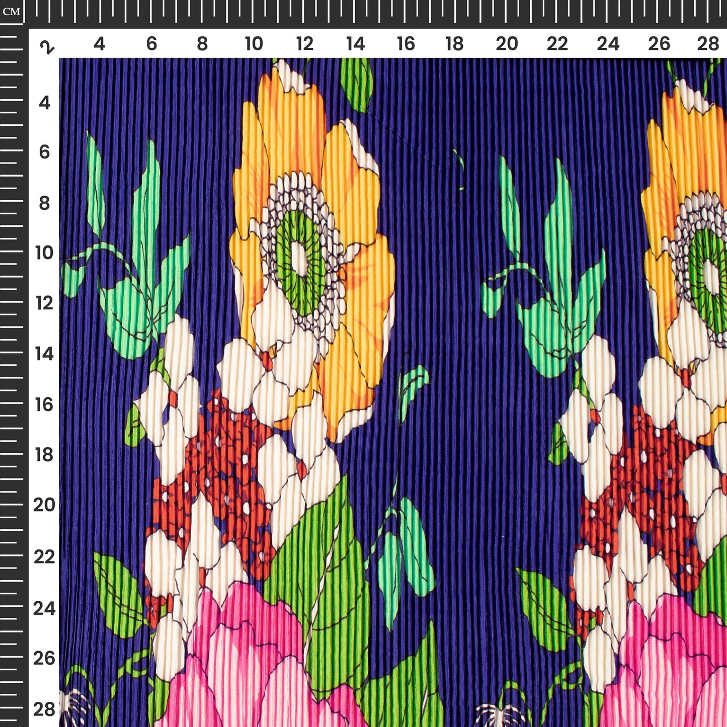 Vintage Floral Pleated Digital Print Crepe Satin Fabric