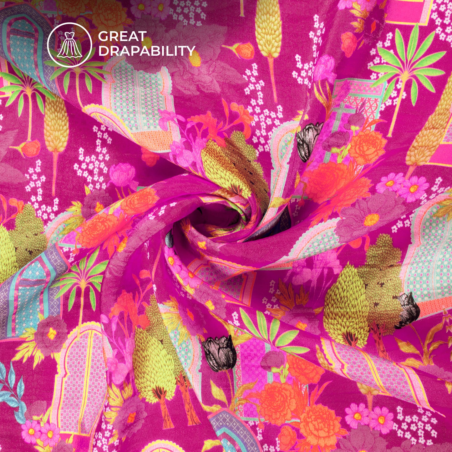 Ethnic Mugal Digital Print Viscose Uppada Silk Fabric