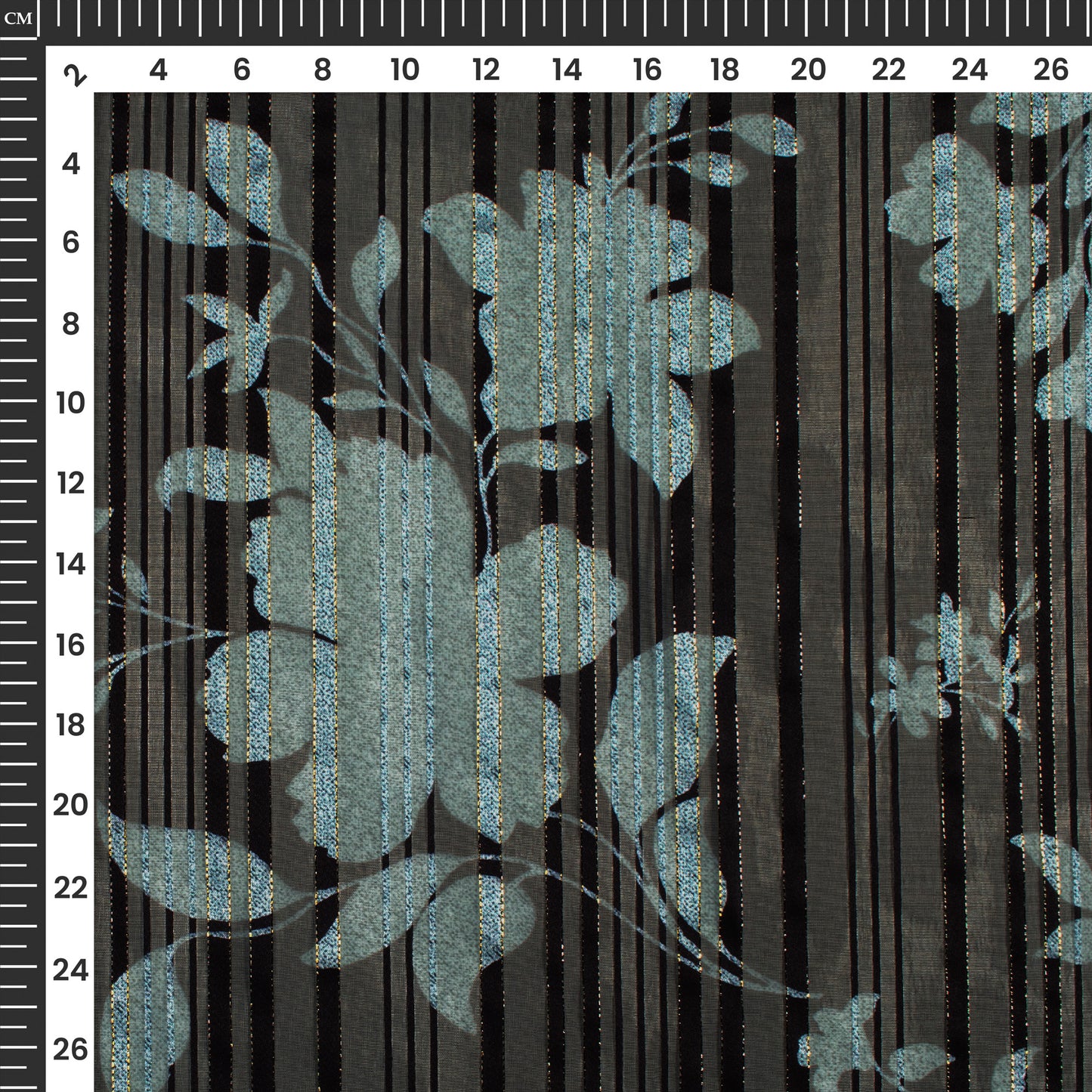 Seamless Vintage Floral Digital Print Silver Lurex Georgette Fabric