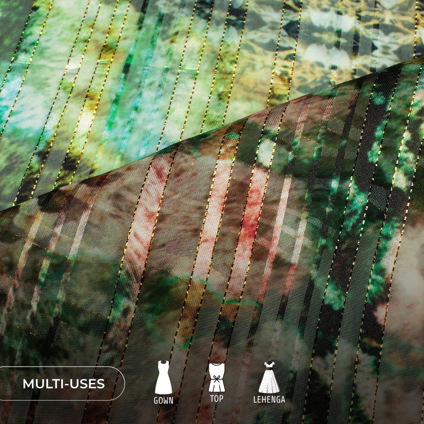 Seamless Abstract Digital Print Golden Lurex Georgette Fabric