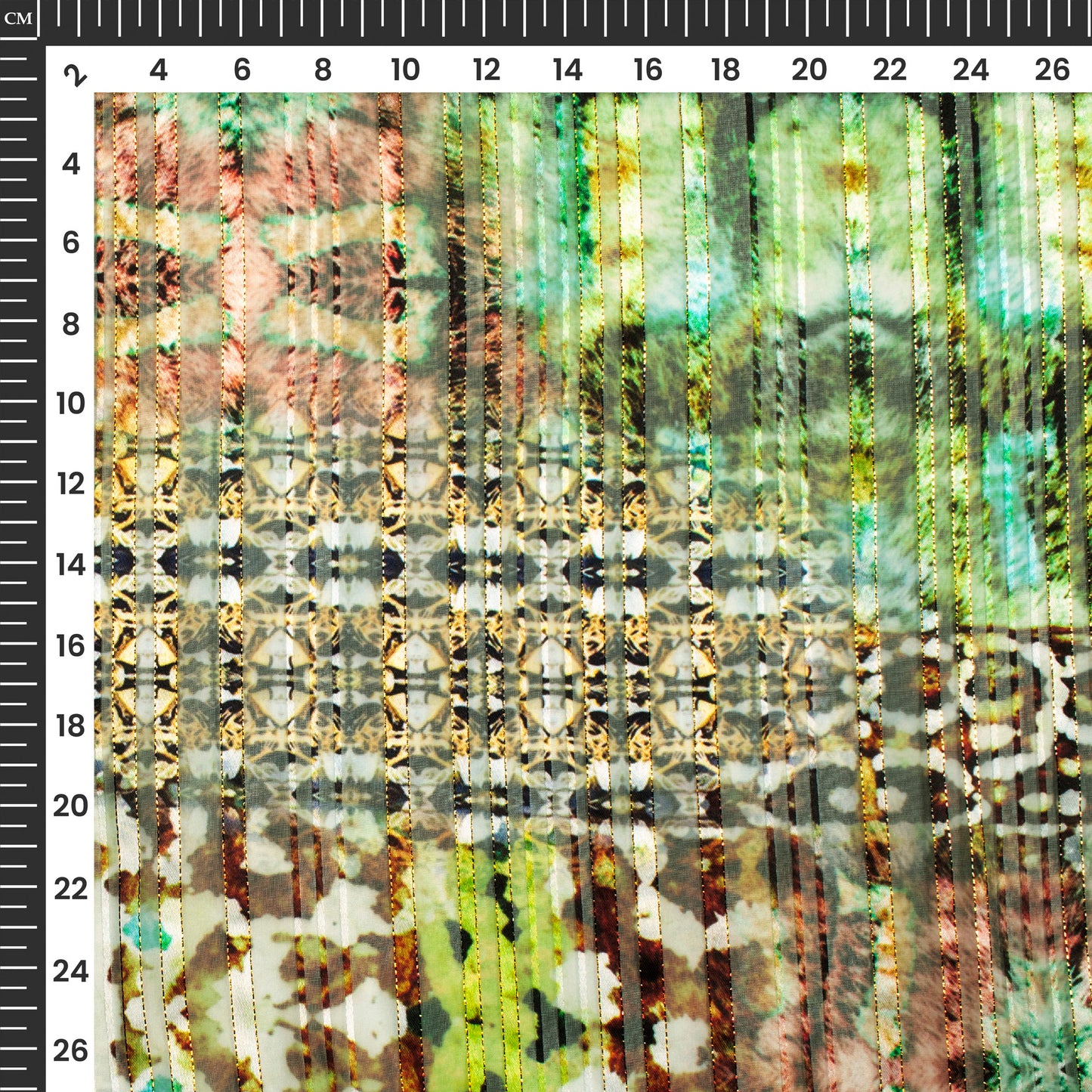 Seamless Abstract Digital Print Golden Lurex Georgette Fabric
