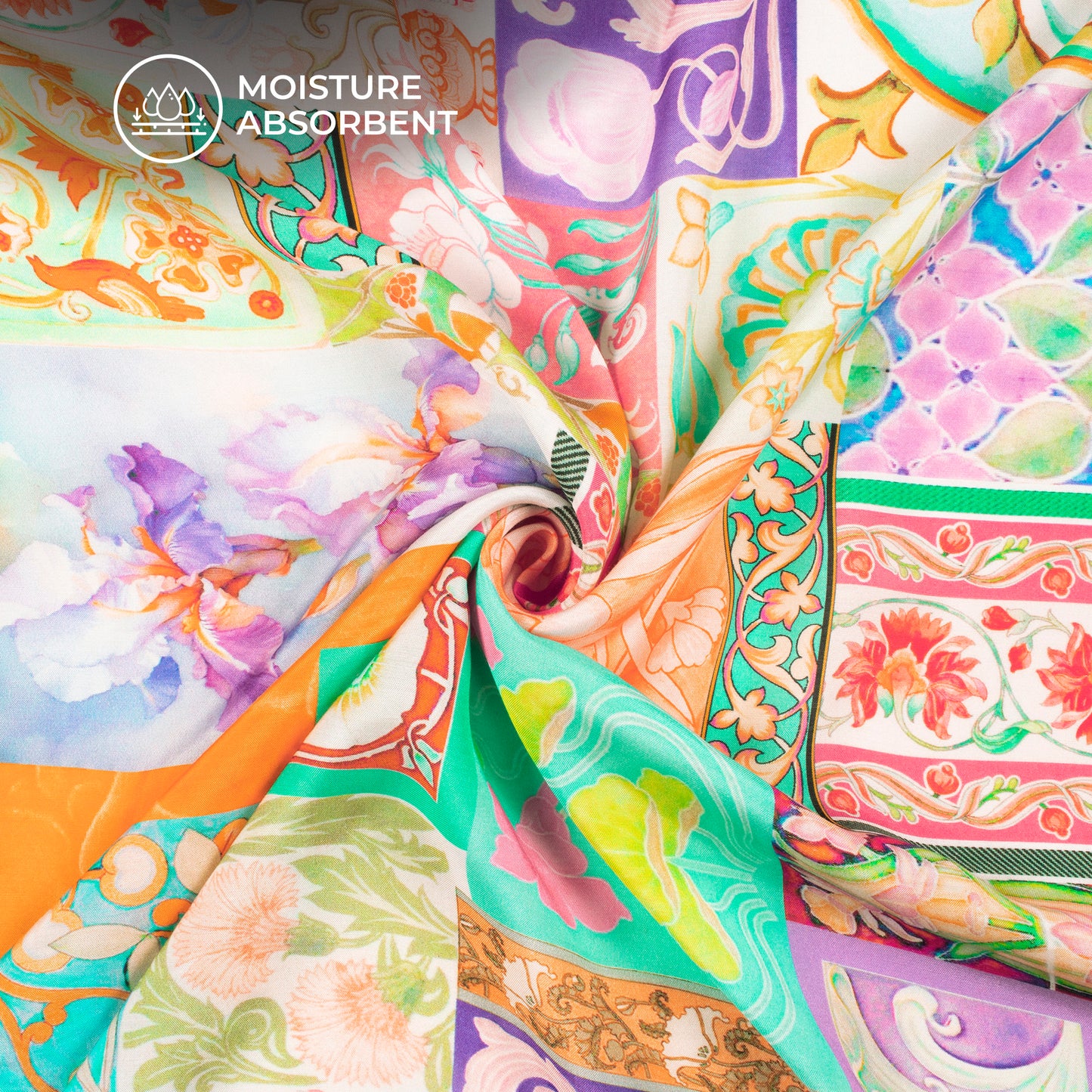 Multi Color Abstract Floral Digital Print Viscose Muslin Fabric