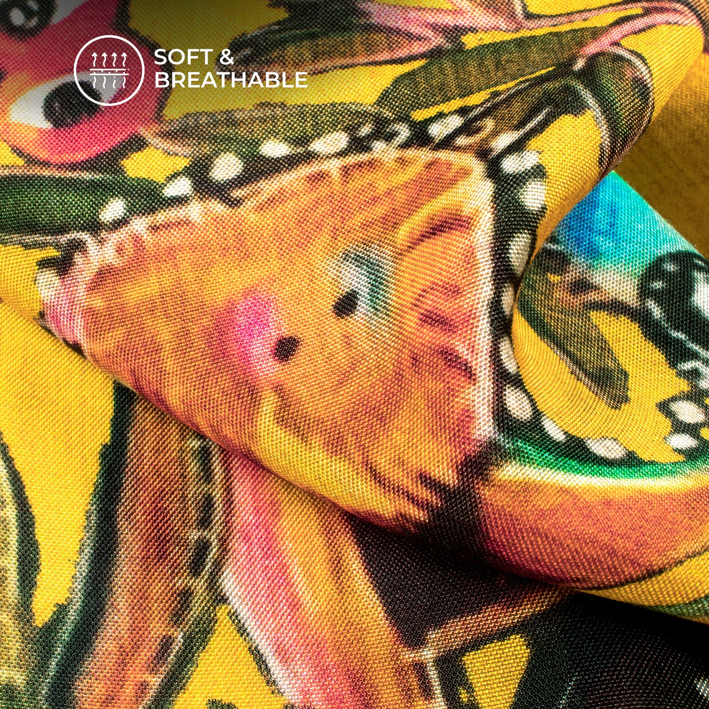 Attractive Yellow Jungle Animals Digital Print Viscose Muslin Fabric
