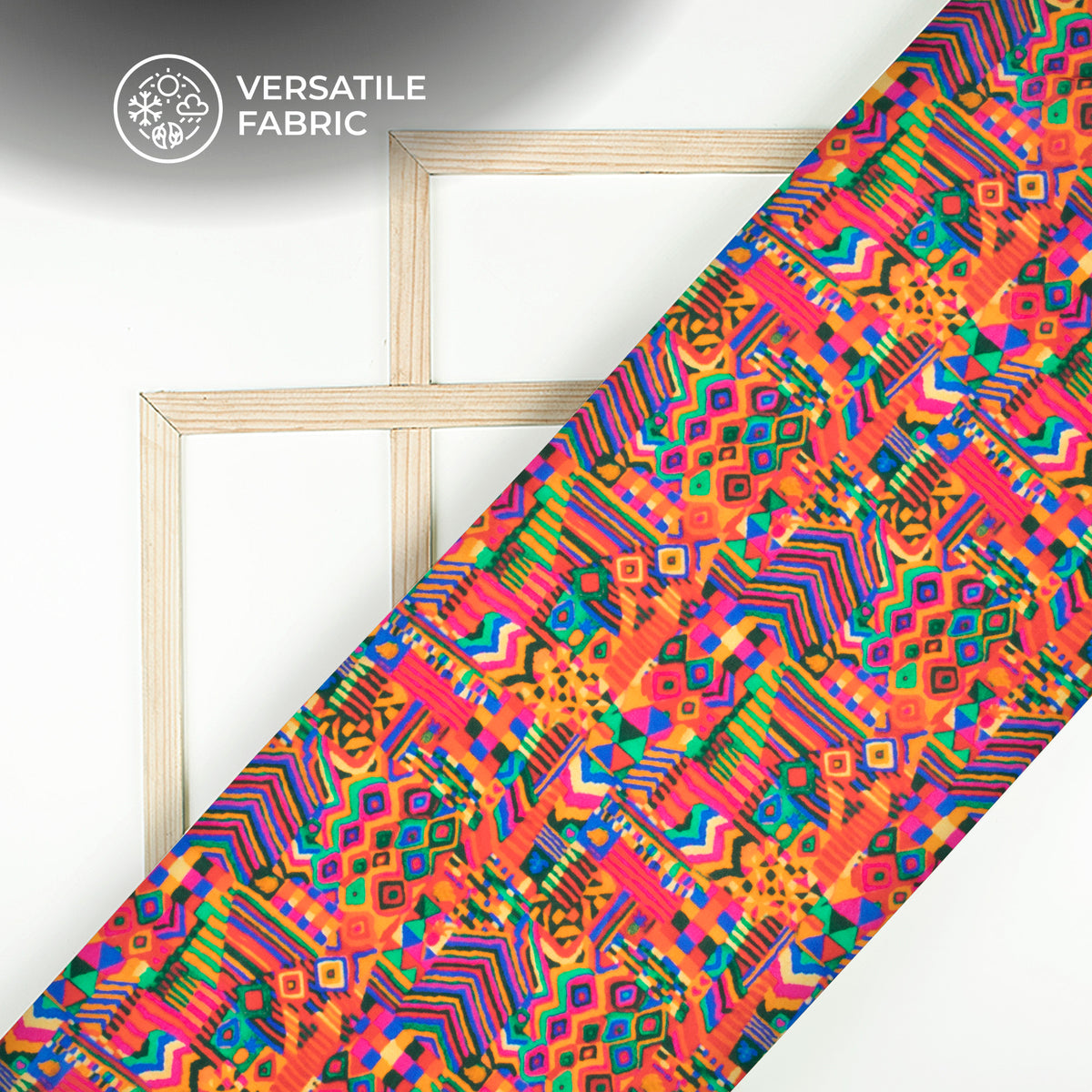 Vintage Geometric Art Work Digital Print Viscose Muslin Fabric
