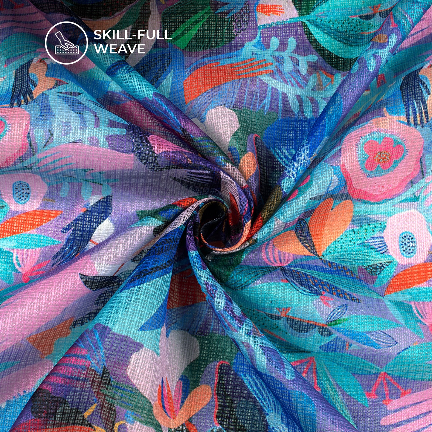 Trendy Quirky Floral Digital Print Kota Doria Fabric