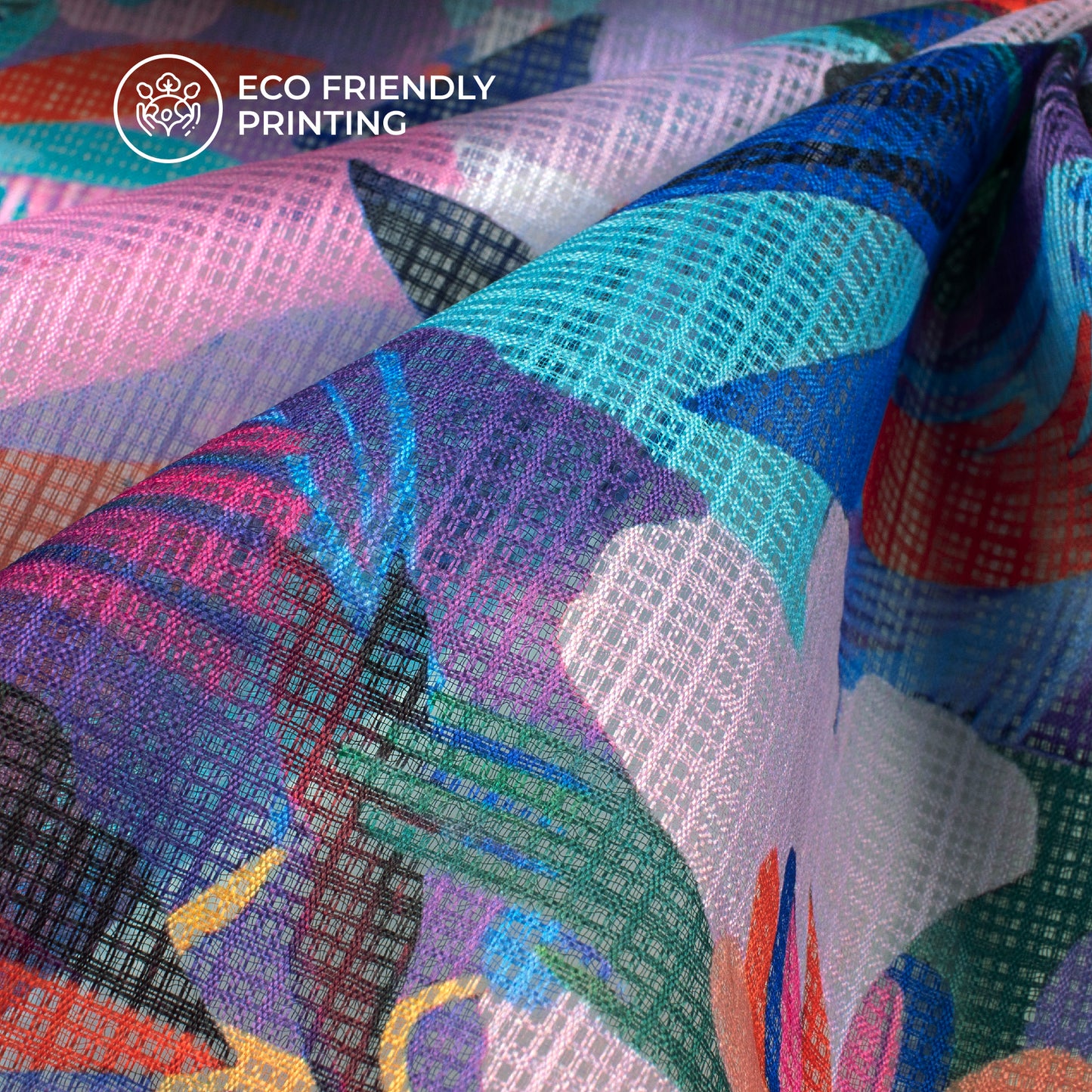 Trendy Quirky Floral Digital Print Kota Doria Fabric