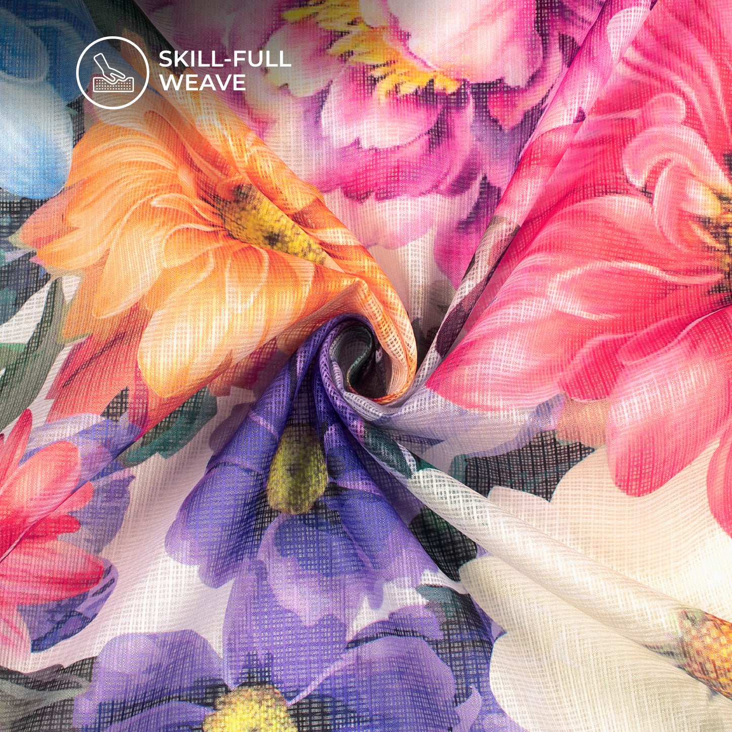 Seamless Blossom Floral Digital Print Kota Doria Fabric
