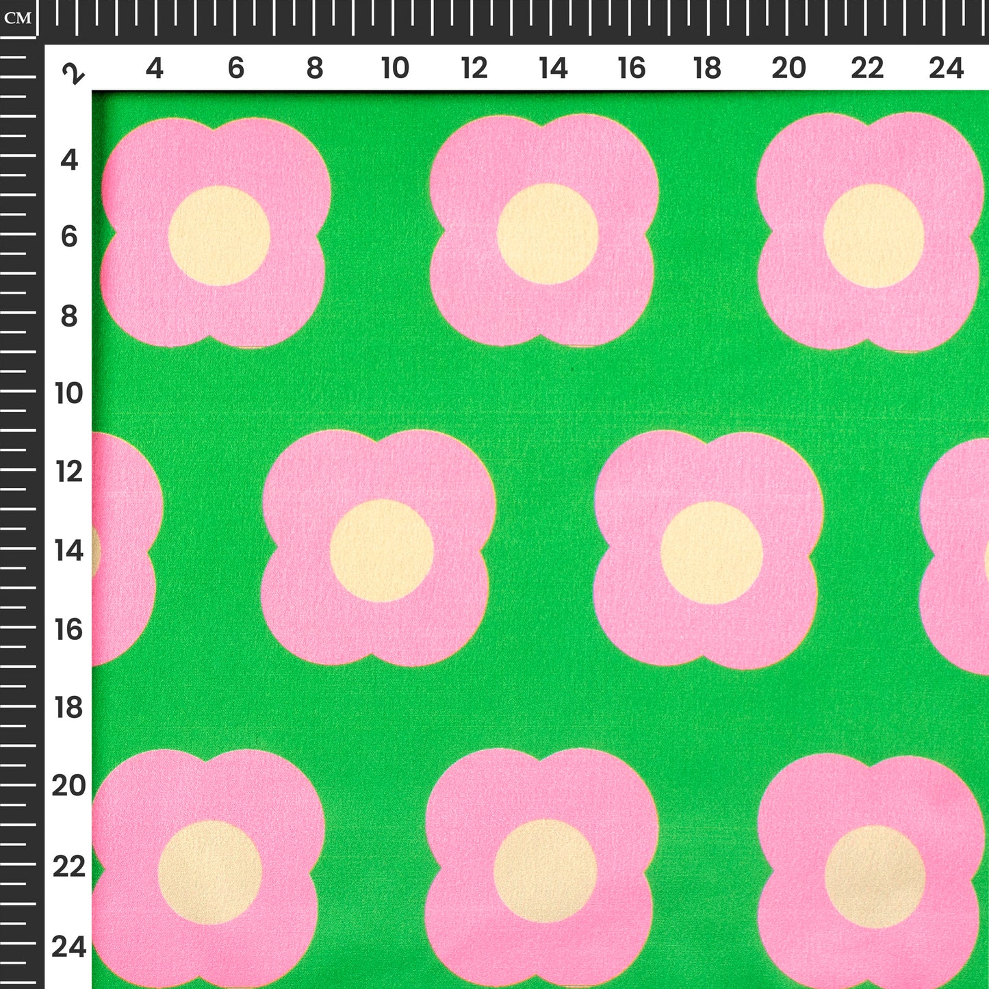 Pink And Green Retro Floral Digital Print Japan Satin Fabric