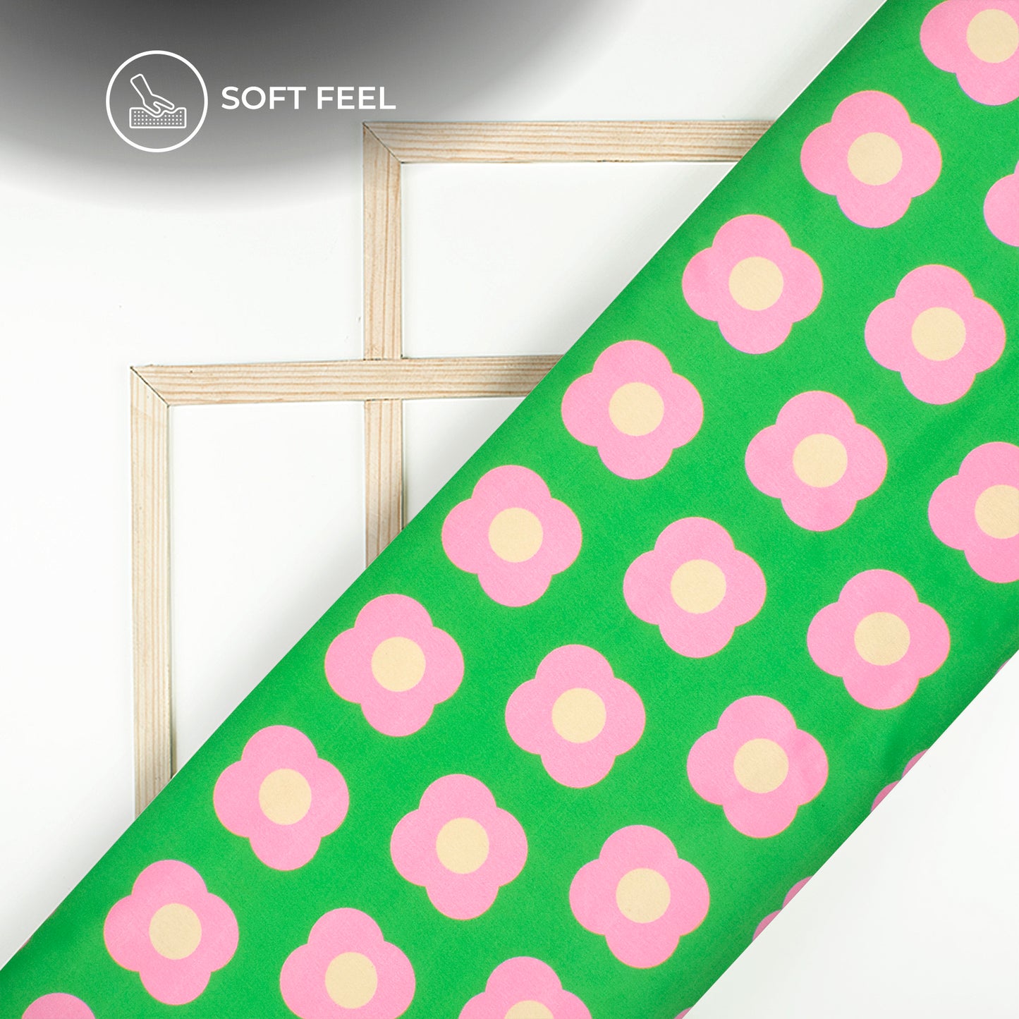 Pink And Green Retro Floral Digital Print Japan Satin Fabric