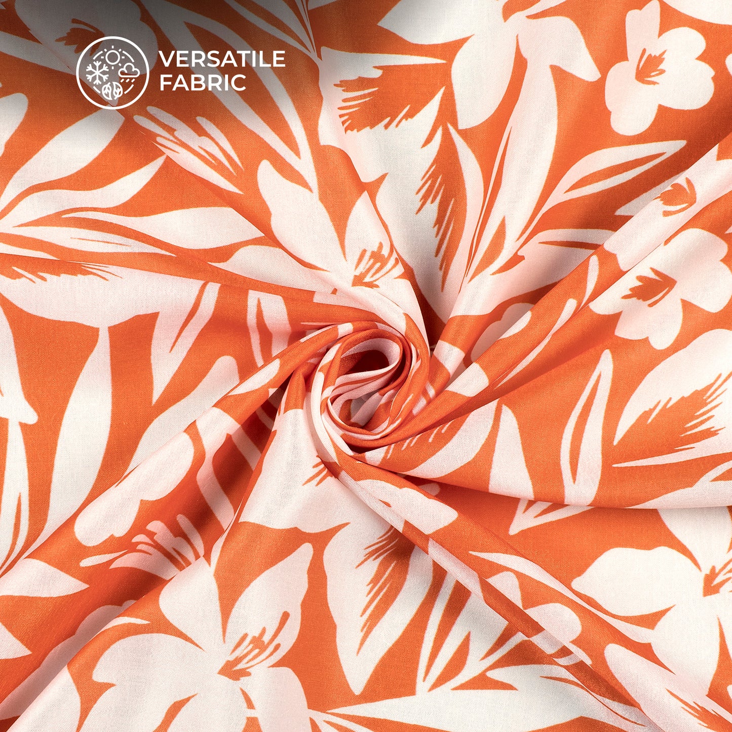 Orange Seamless Botnical Floral Digital Print Flat Silk Fabric