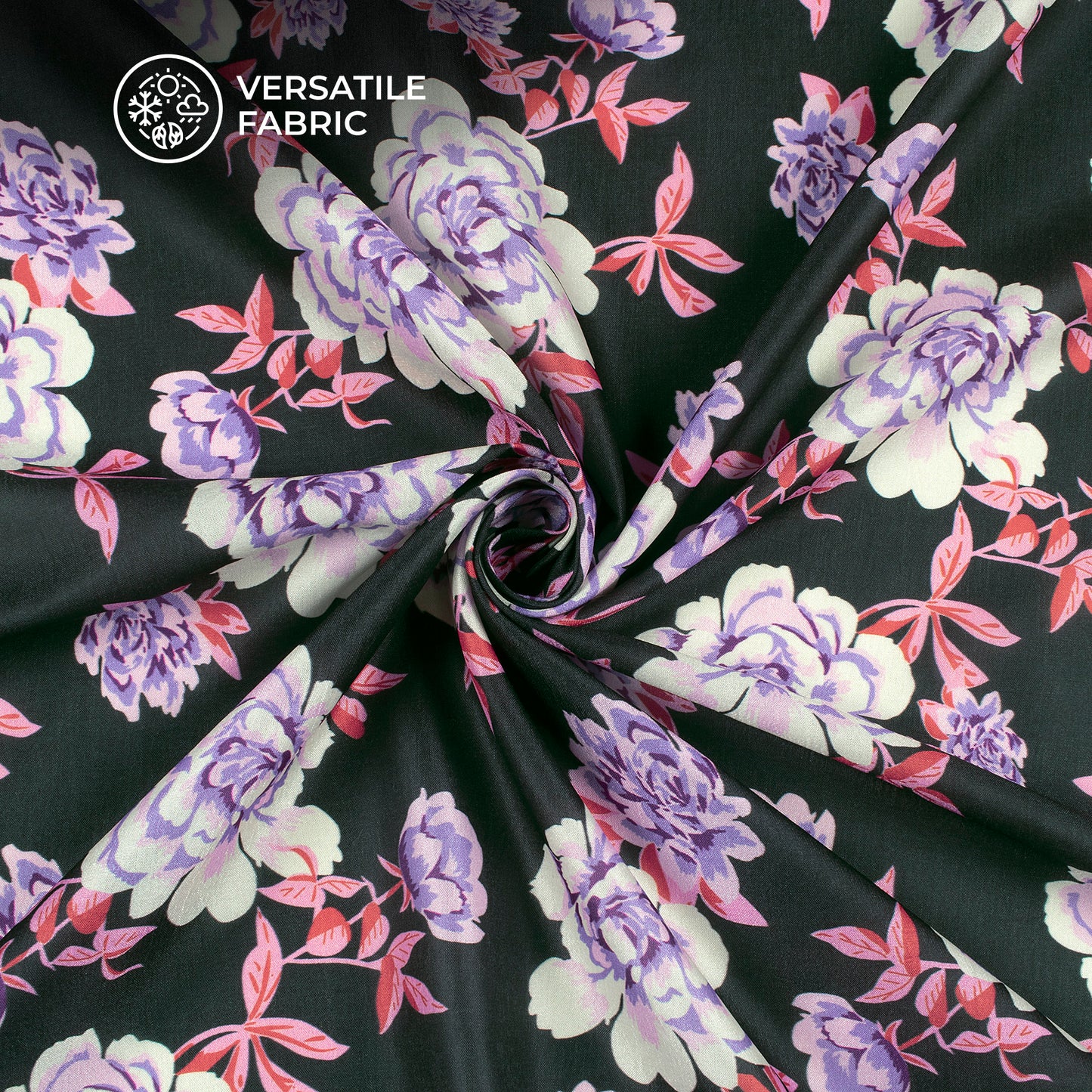 Stylish Rose And Leaf Digital Print Flat Silk Fabric
