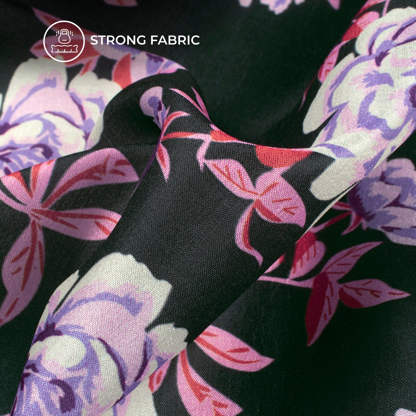 Stylish Rose And Leaf Digital Print Flat Silk Fabric
