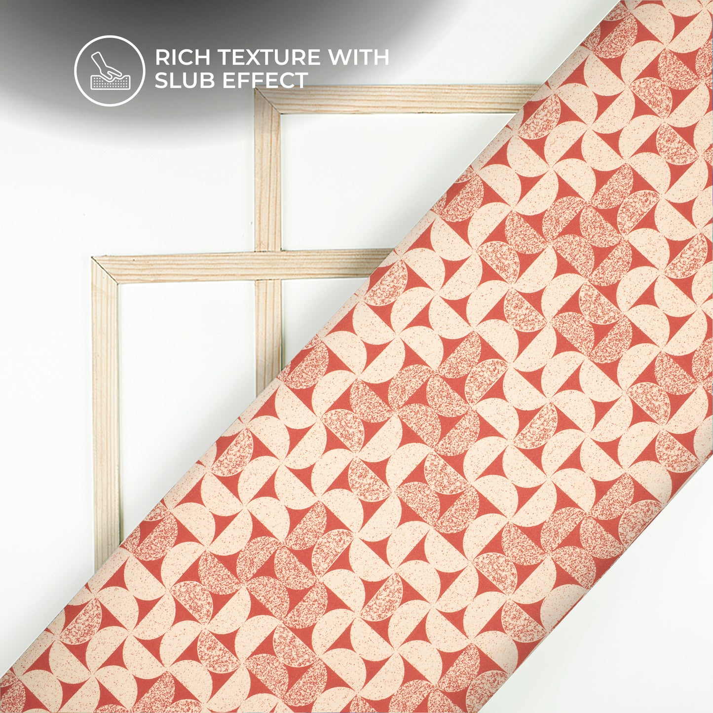 Fire Orange Geometric Digital Print Viscose Slub Silk Fabric (Width 58 Inches)