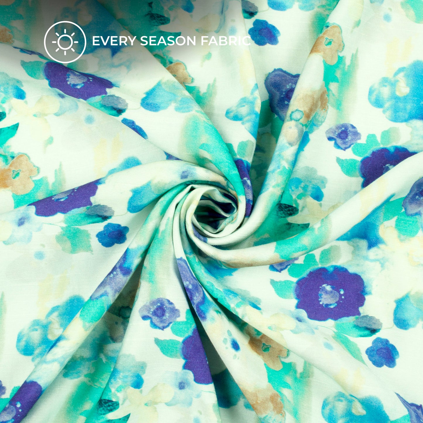 Royal Blue Floral Digital Print Viscose Slub Silk Fabric (Width 58 Inches)