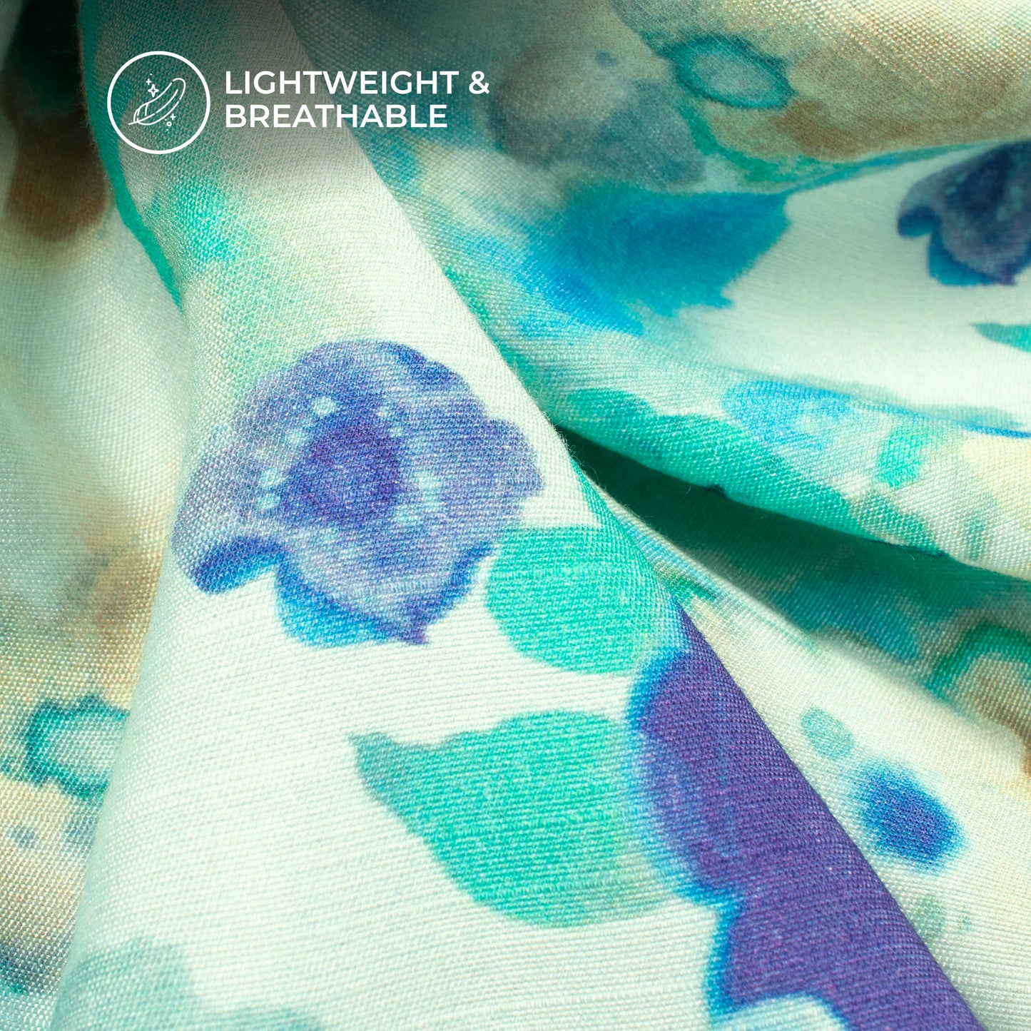 Royal Blue Floral Digital Print Viscose Slub Silk Fabric (Width 58 Inches)