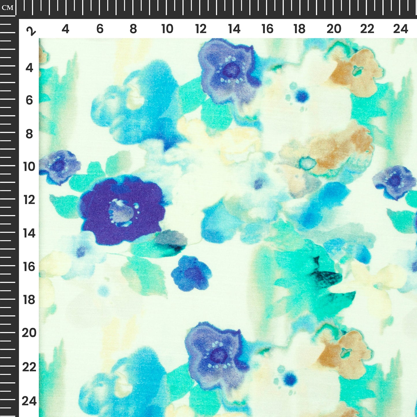 Royal Blue Floral Digital Print Viscose Slub Silk Fabric (Width 58 Inches)