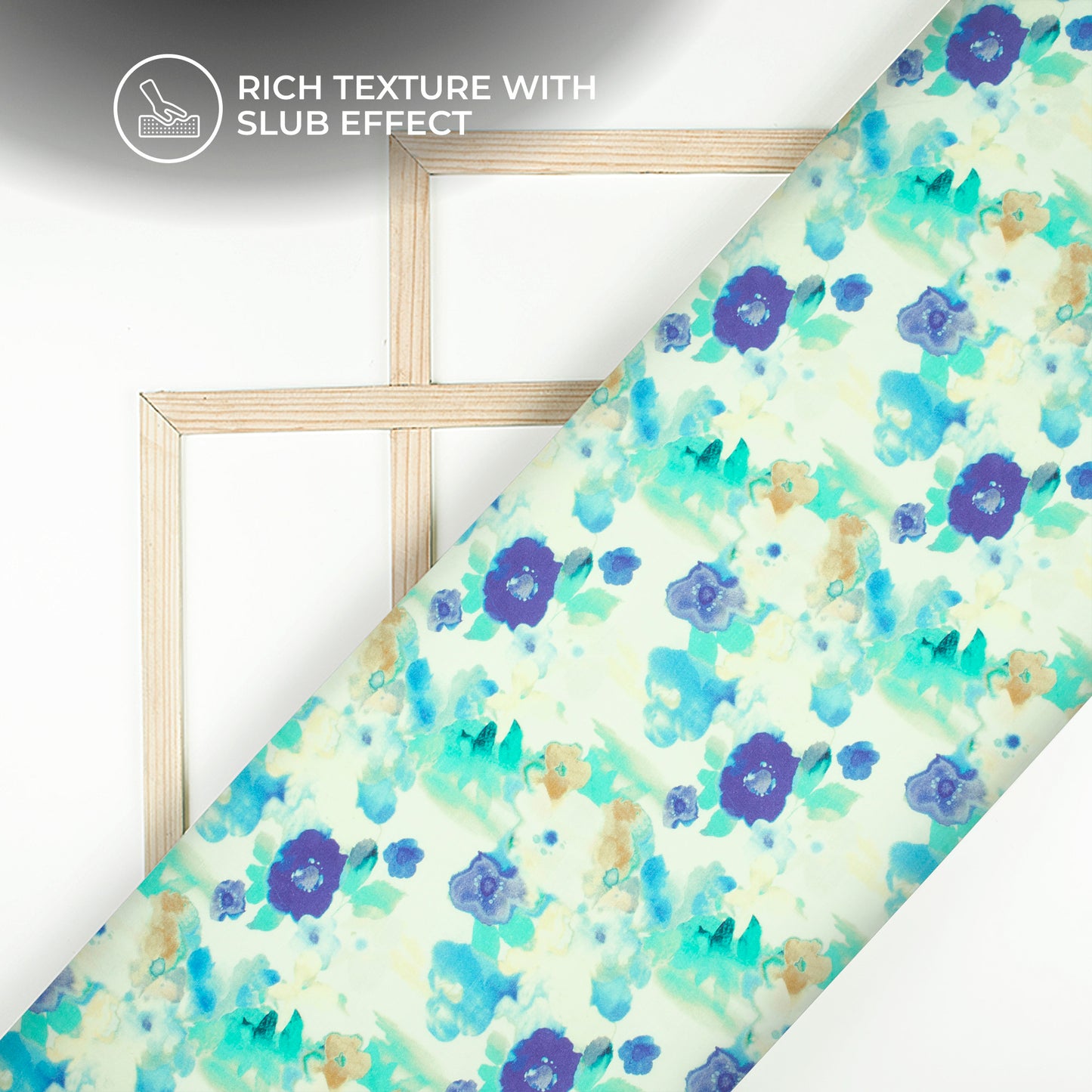 Royal Blue Floral Digital Print Viscose Slub Silk Fabric (Width 58 Inches)