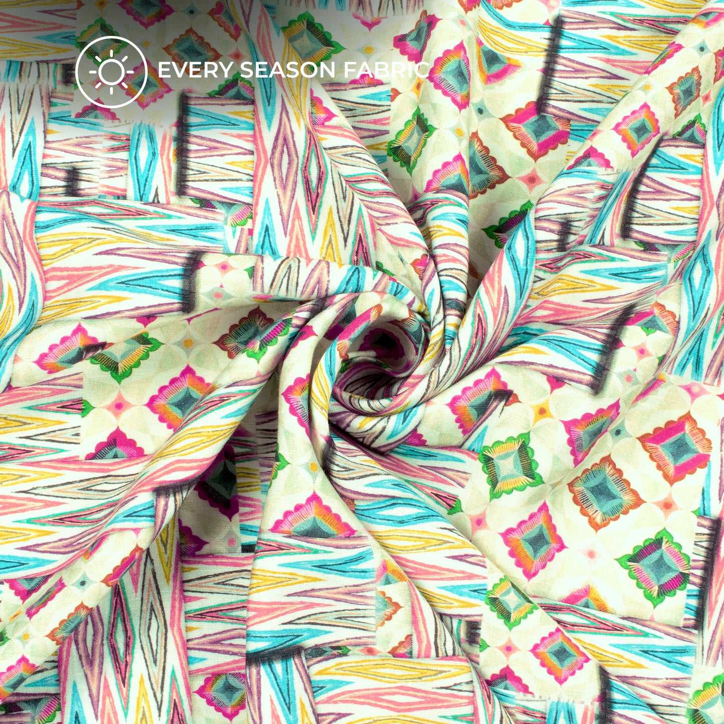 Multi Color Ikkat Pattern Digital Print Viscose Slub Silk Fabric (Width 58 Inches)