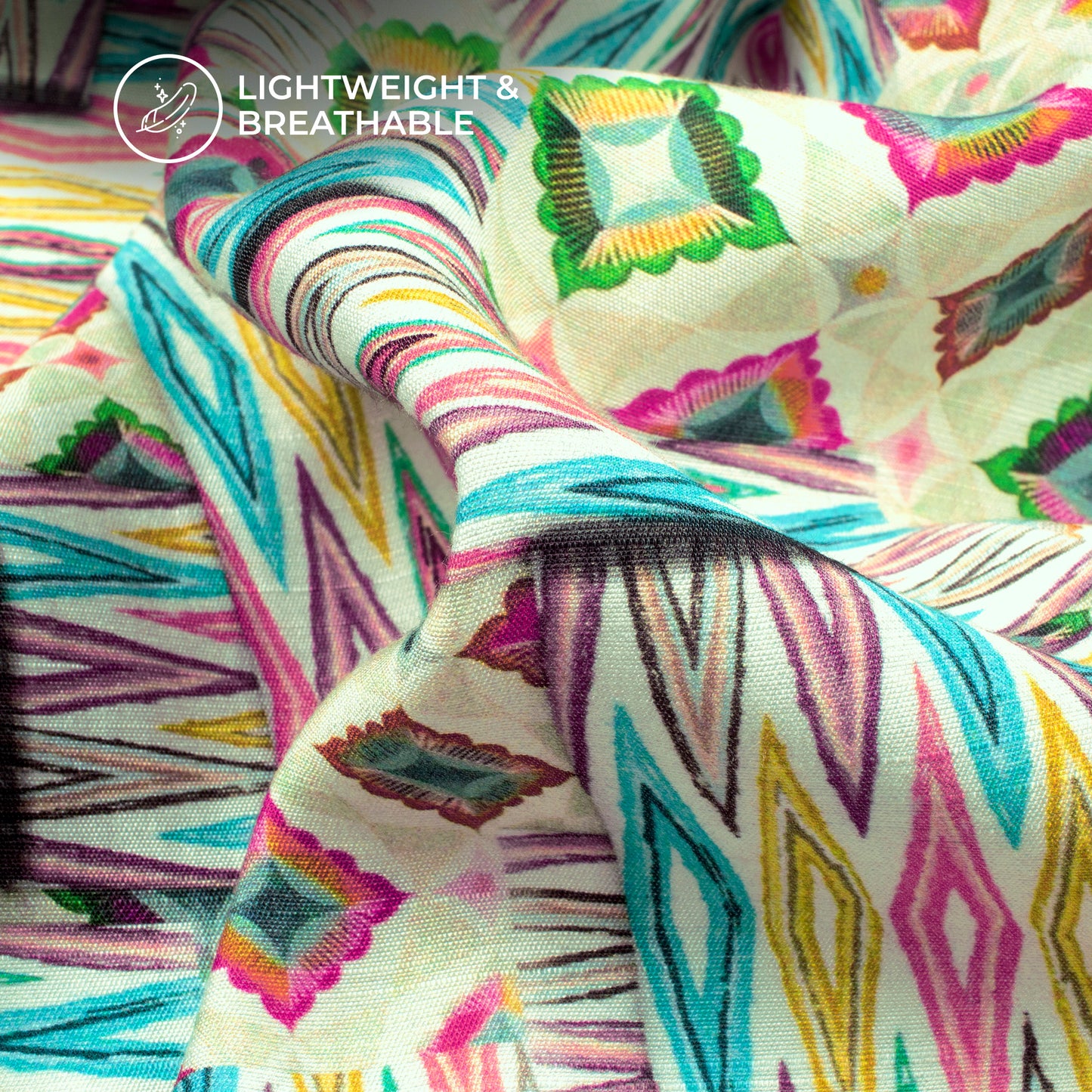 Multi Color Ikkat Pattern Digital Print Viscose Slub Silk Fabric (Width 58 Inches)