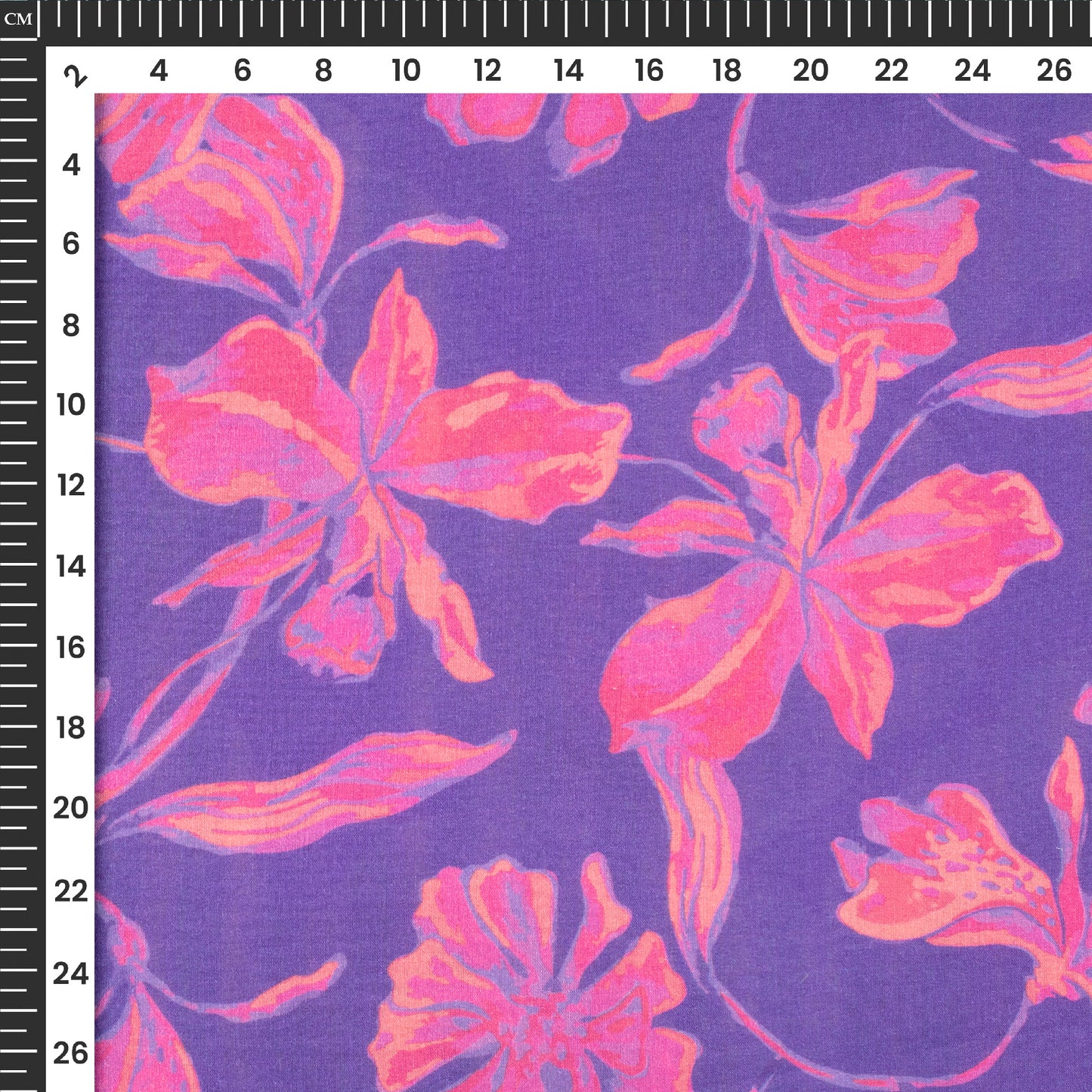 Violet Purple Floral Digital Print Pure Cotton Mulmul Fabric