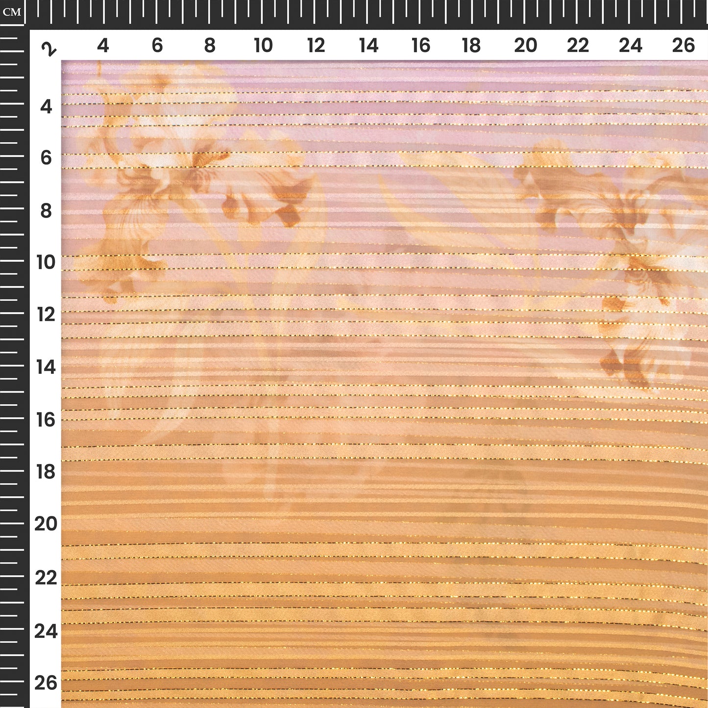 Romentic Floral Digital Print Golden Lurex Georgette Fabric
