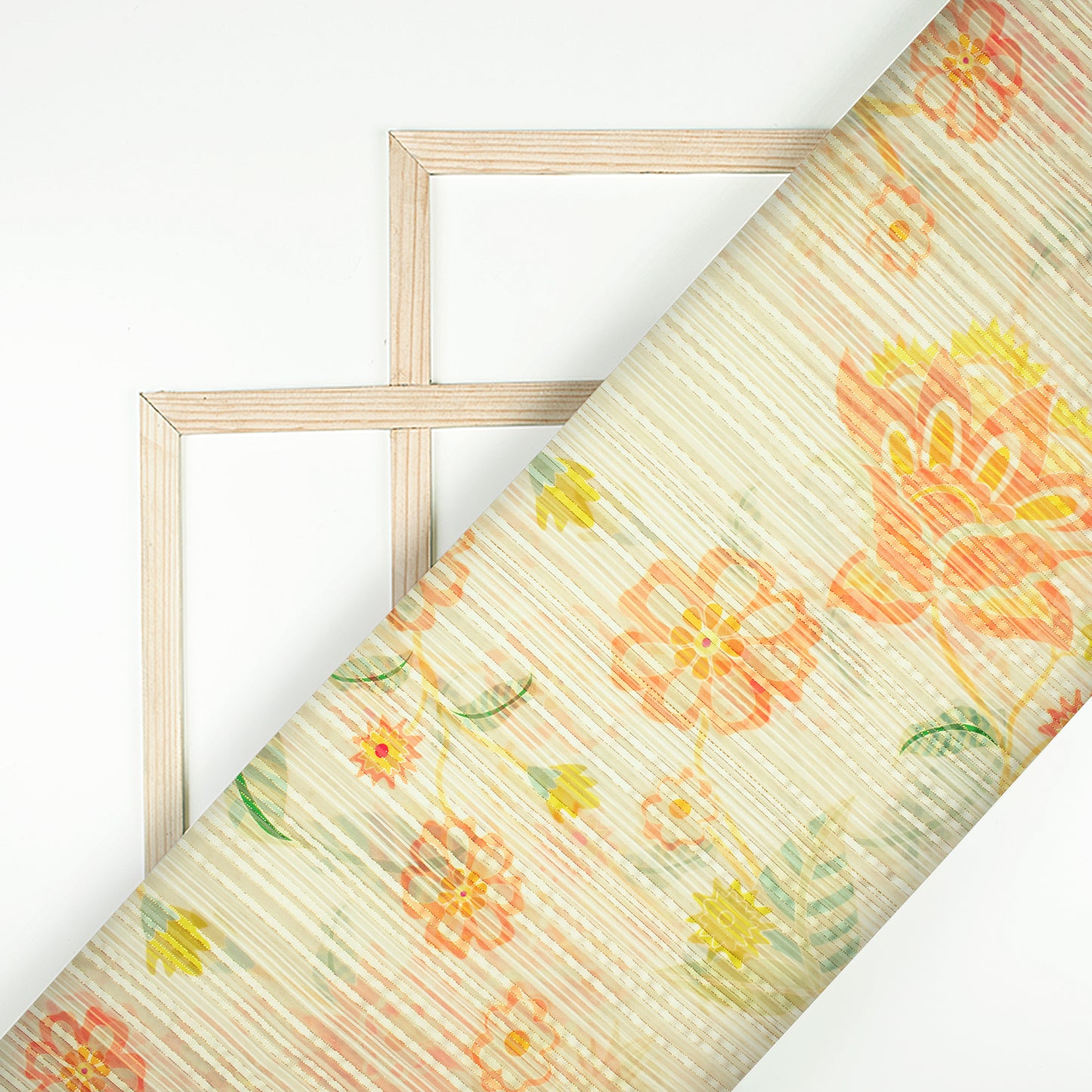 Trendy Floral And Leaf Digital Print Golden Lurex Georgette Fabric