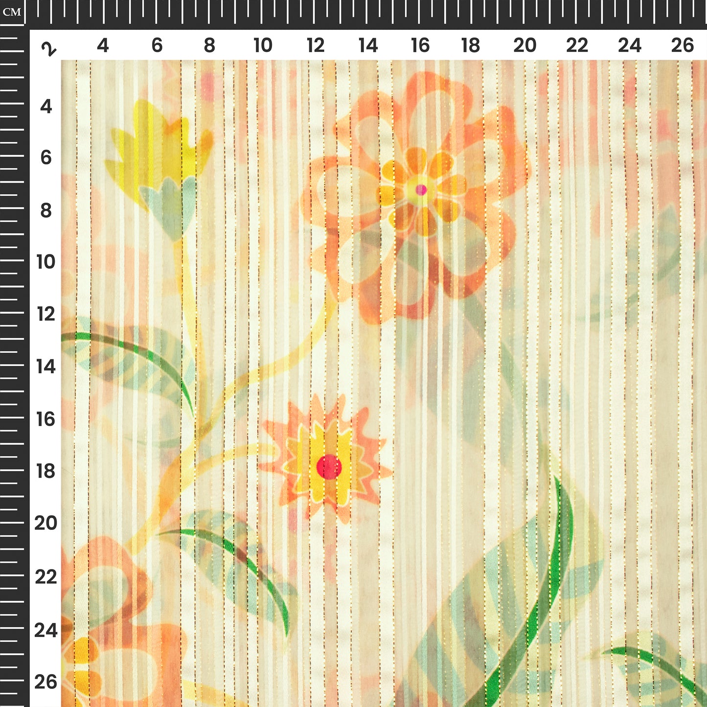 Trendy Floral And Leaf Digital Print Golden Lurex Georgette Fabric