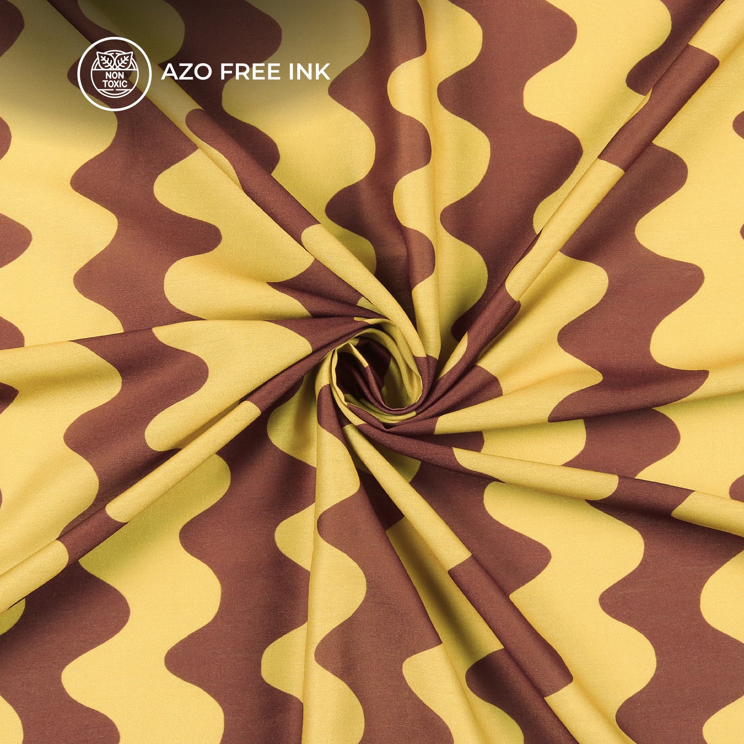 Seamless Brown Wavy Lines Digital Print Muslin Fabric