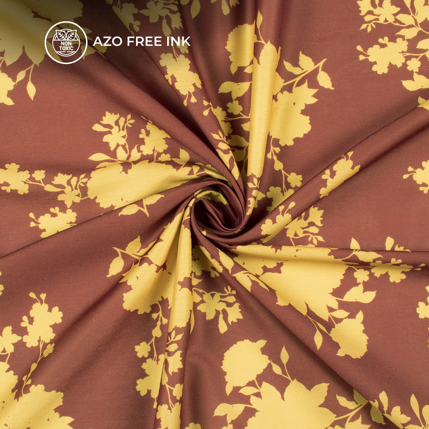 Brown Mono Floral Digital Print Muslin Fabric