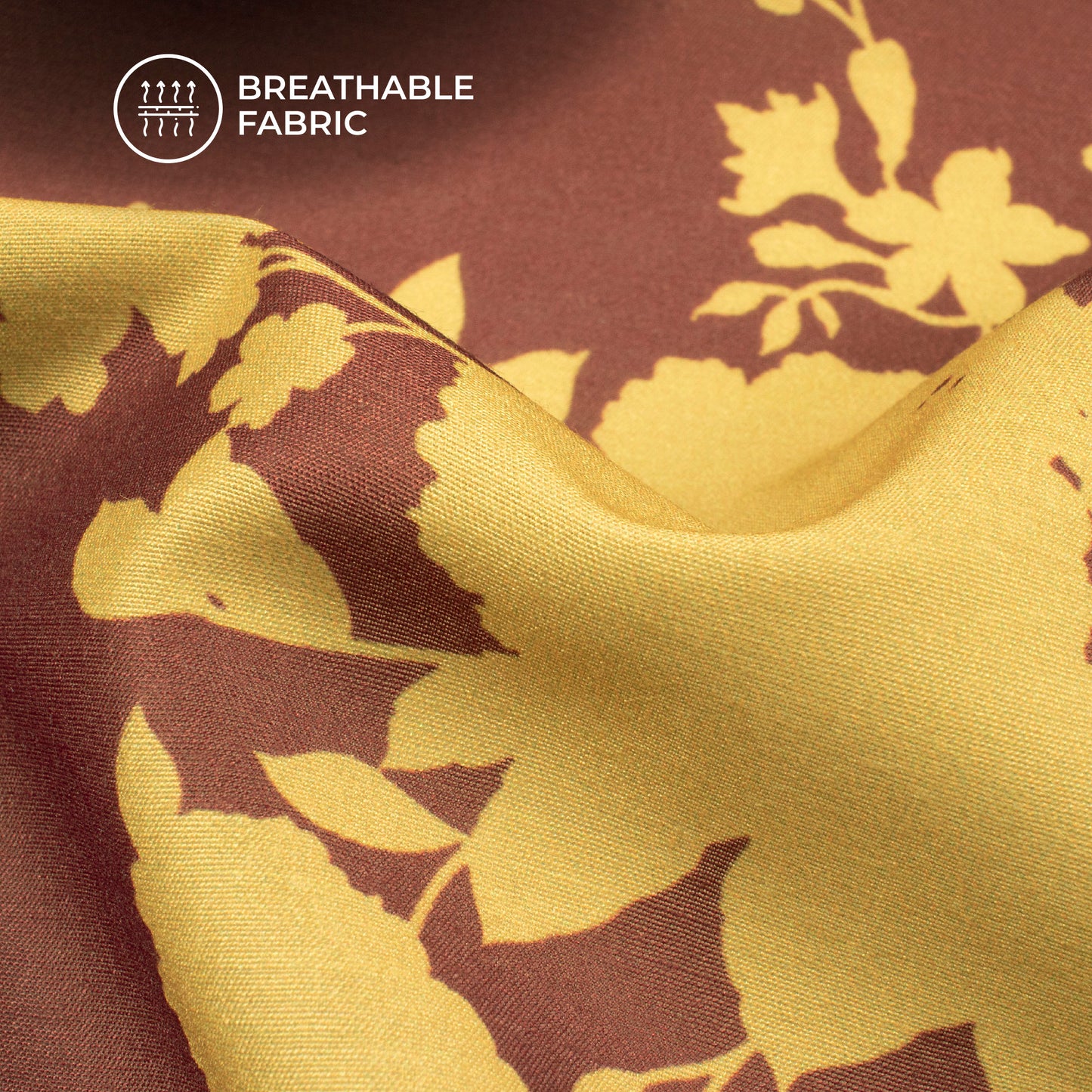 Brown Mono Floral Digital Print Muslin Fabric