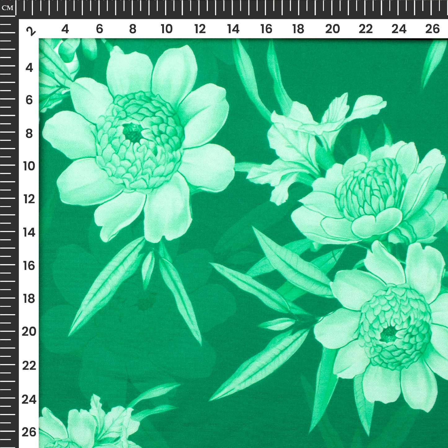 Green And White Floral Digital Print Muslin Fabric