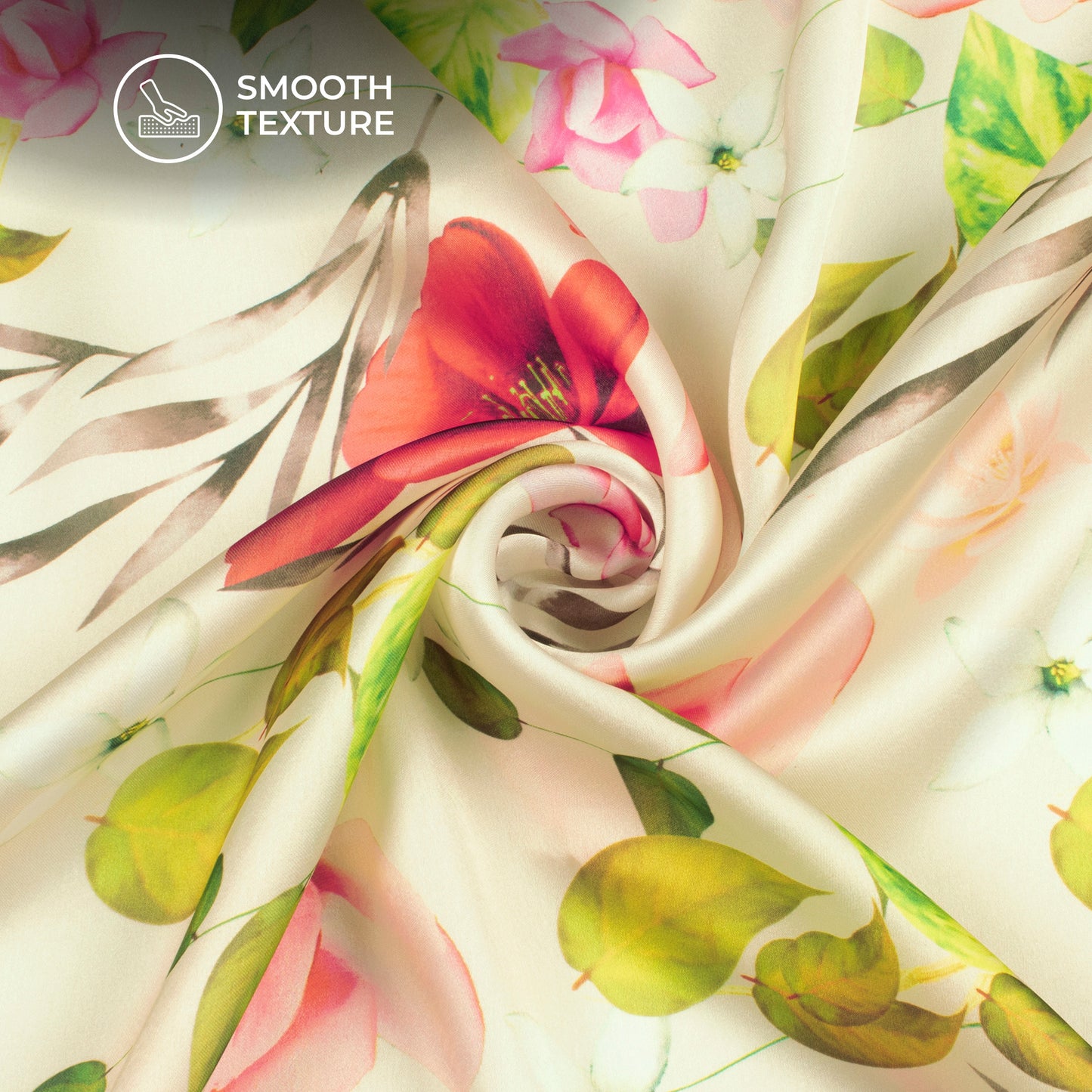 Cherry Red Floral Digital Print Georgette Satin Fabric