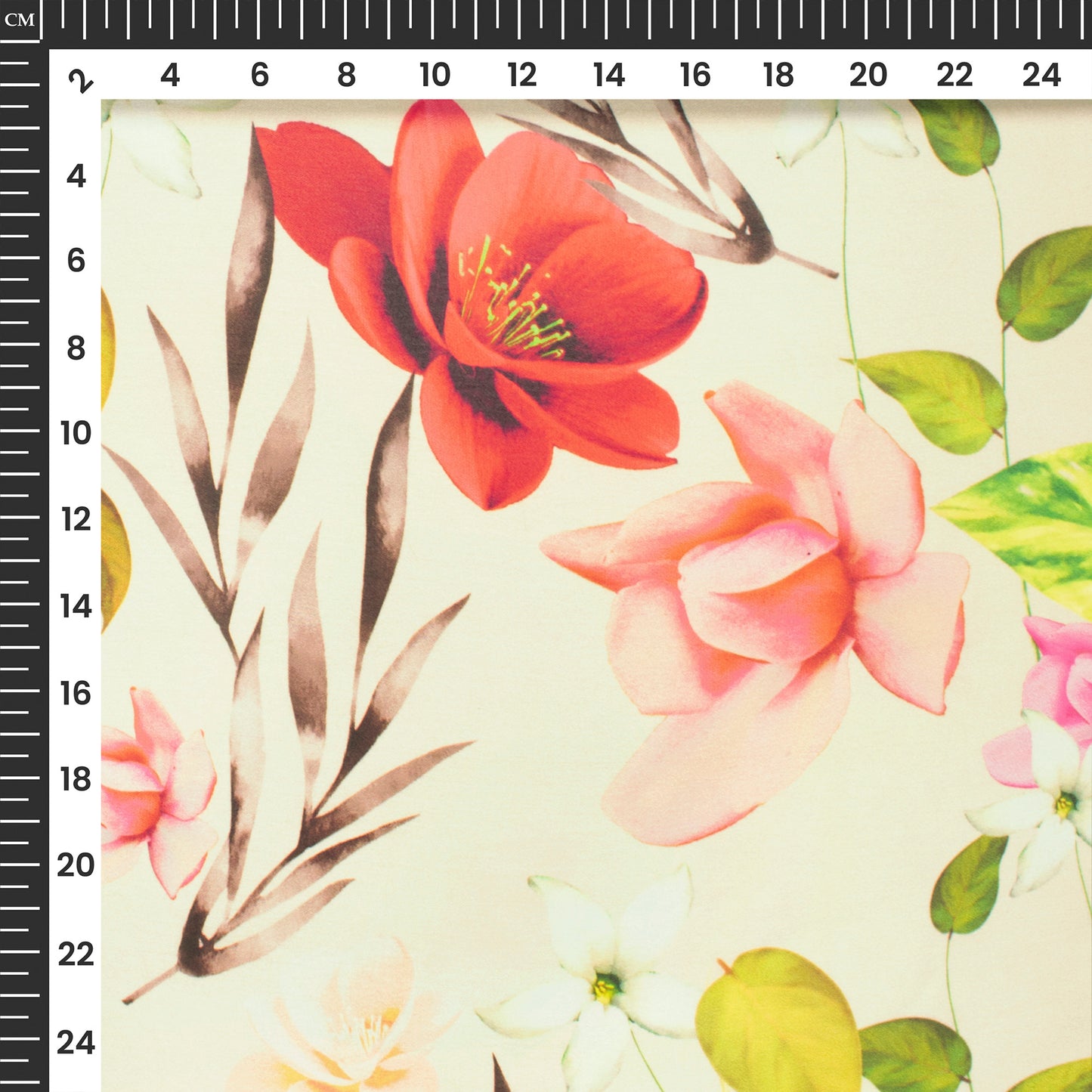 Cherry Red Floral Digital Print Georgette Satin Fabric