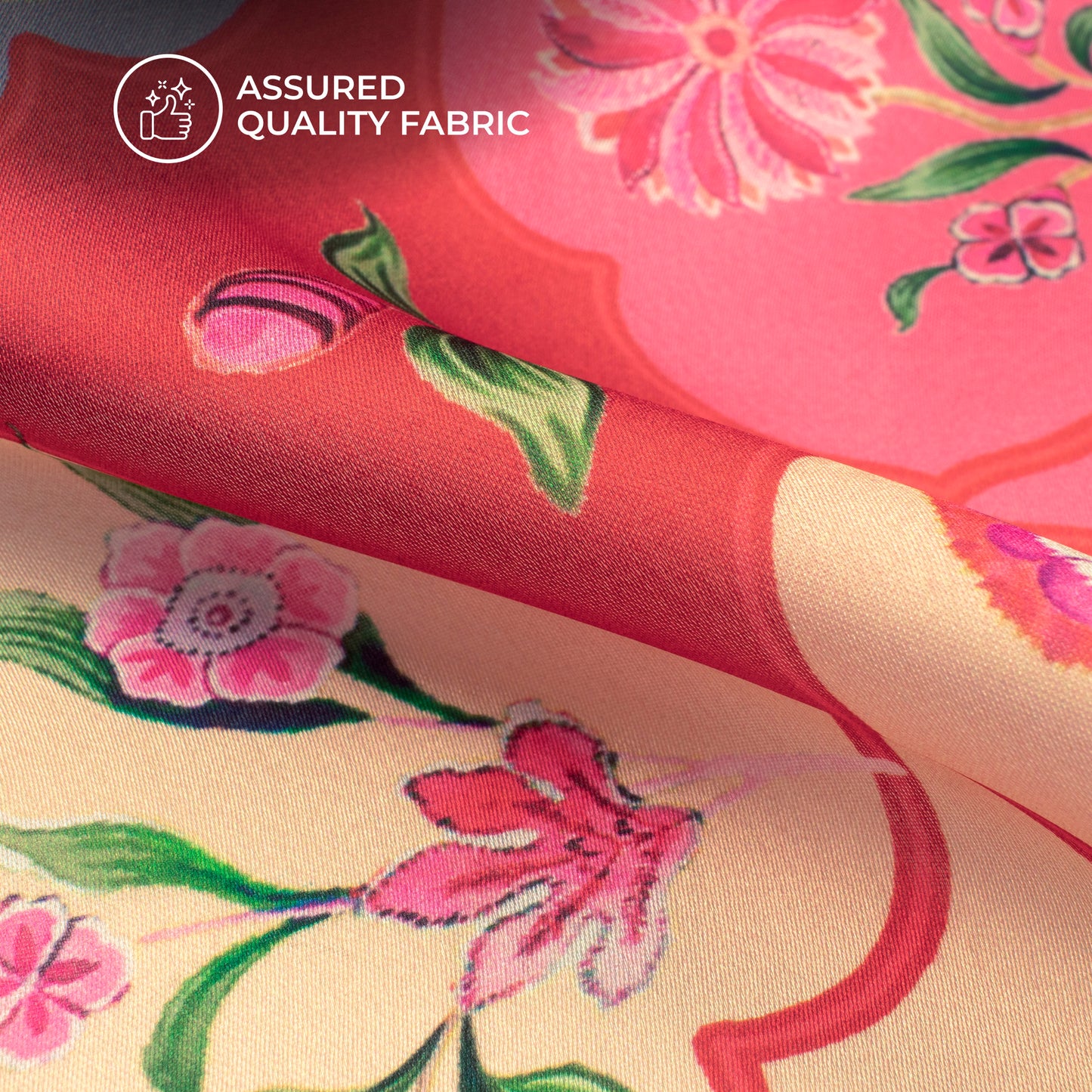 Cherry Red Floral Digital Print Georgette Satin Fabric