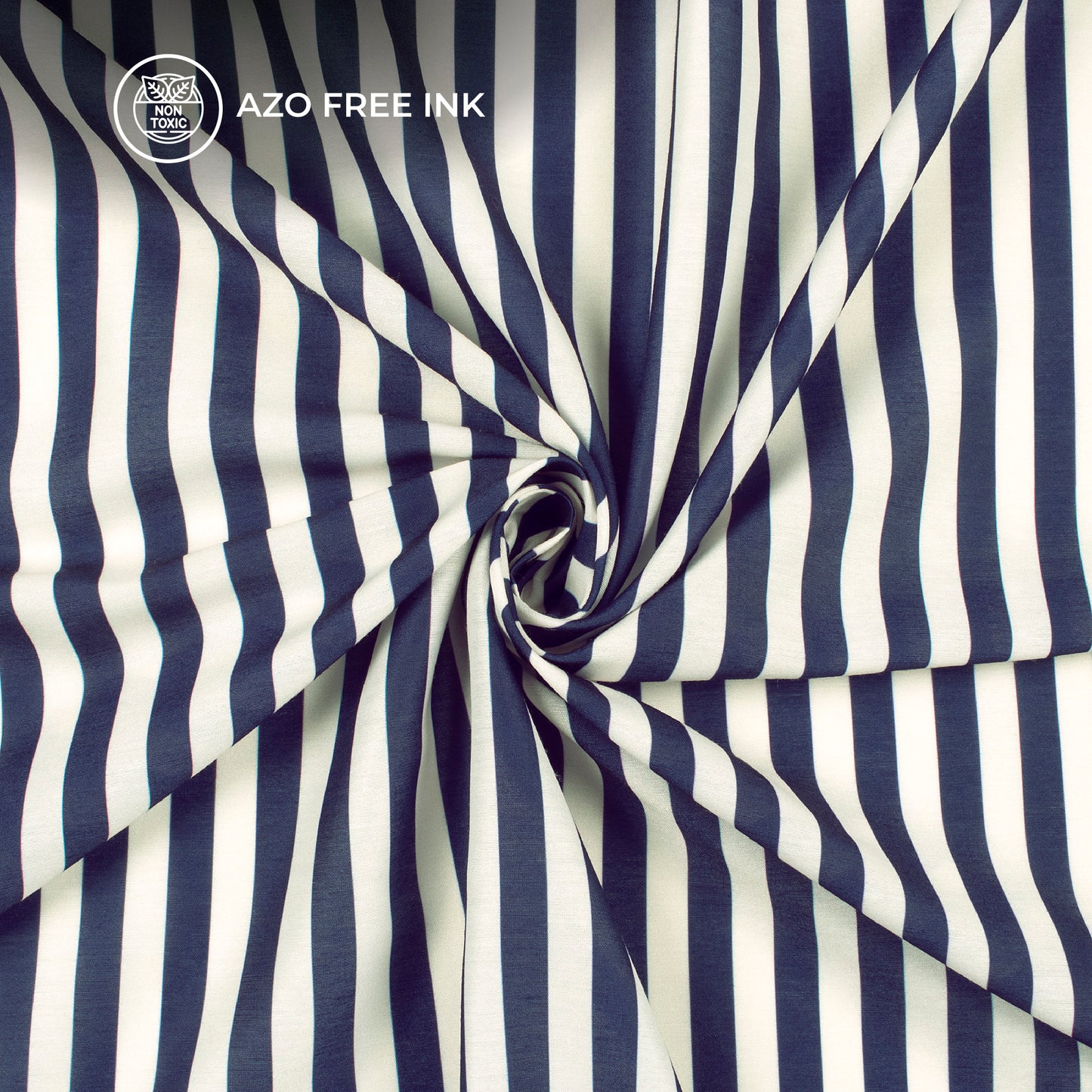 Trendy Navy Blue And Beige Stripes Digital Print Muslin Fabric