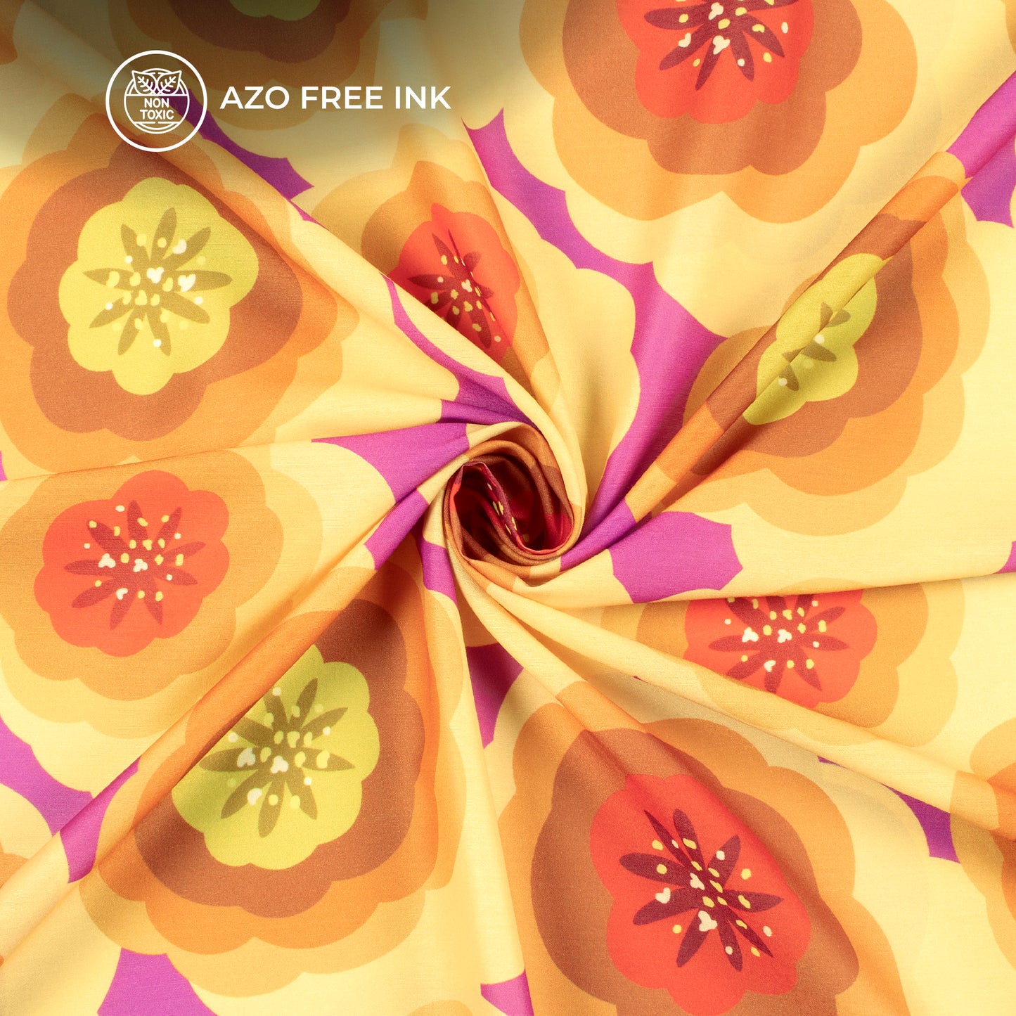 Yellow Doodle Floral Digital Print Muslin Fabric